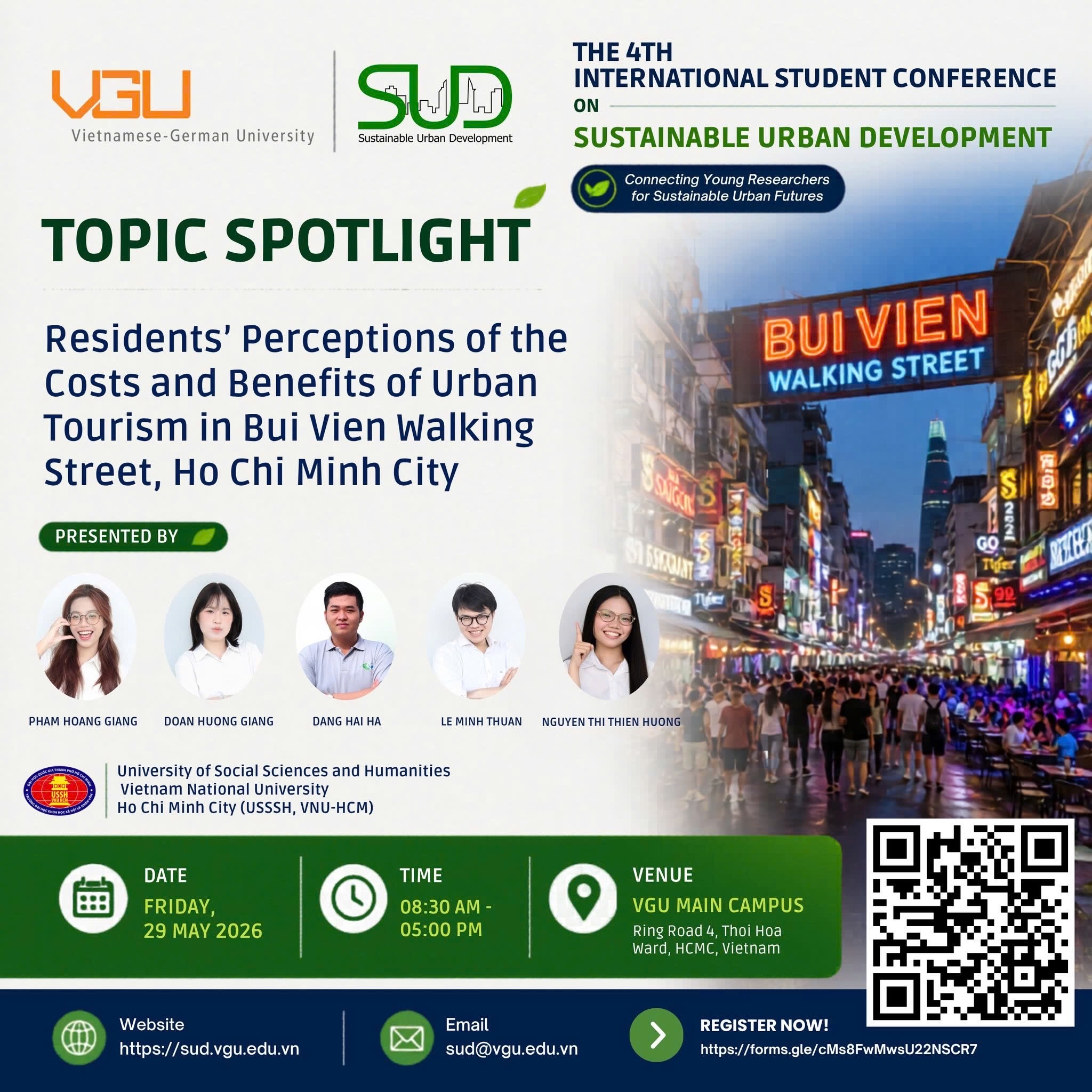 Sinh viên Xã hội học đưa câu chuyện về Phố đi bộ Bùi Viện đến Hội nghị quốc tế về Phát triển Đô thị bền vững