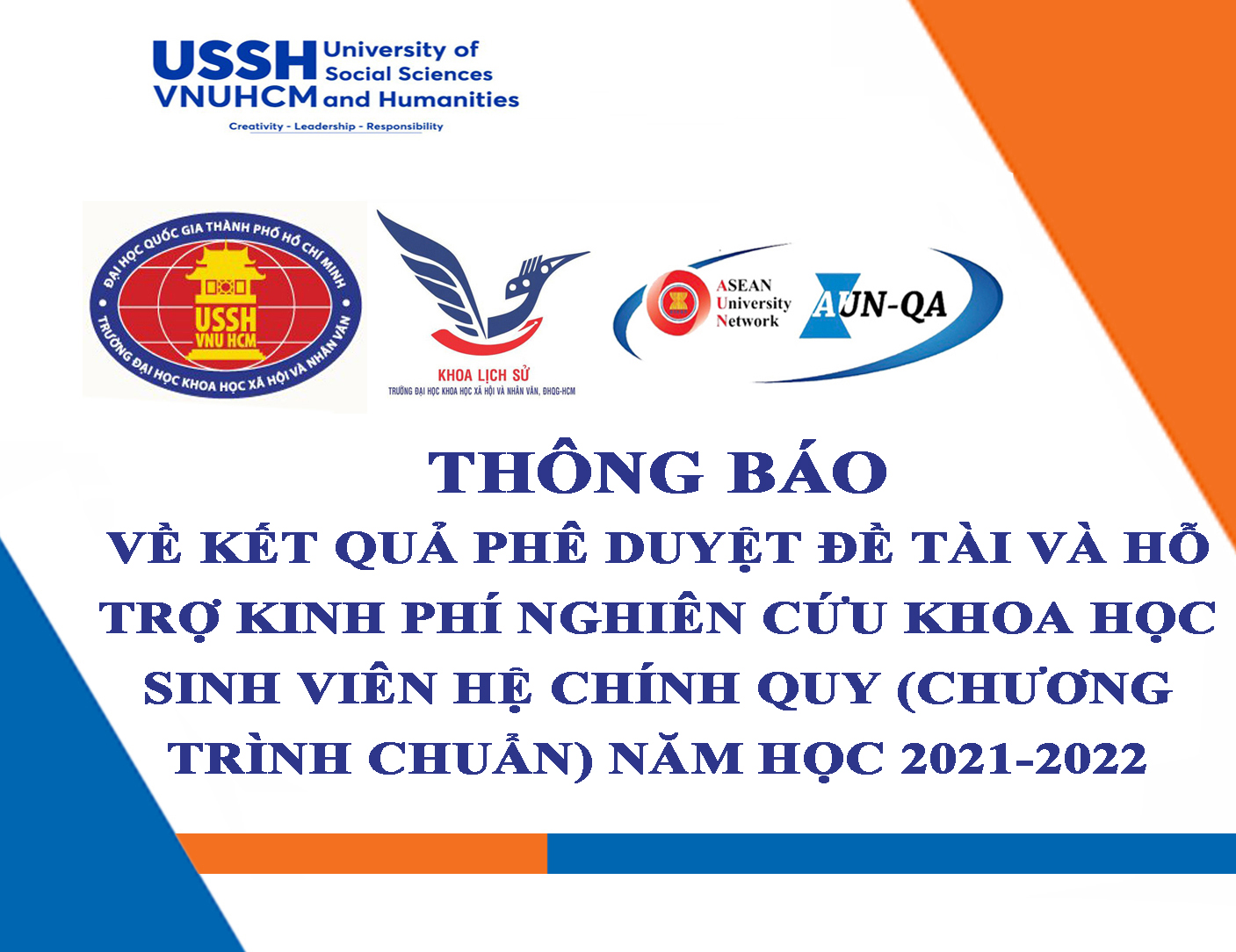 Thông báo về kết quả phê duyệt đề tài và hỗ trợ kinh phí nghiên cứu khoa học sinh viên hệ Chính quy (chương trình chuẩn) năm học 2021-2022
