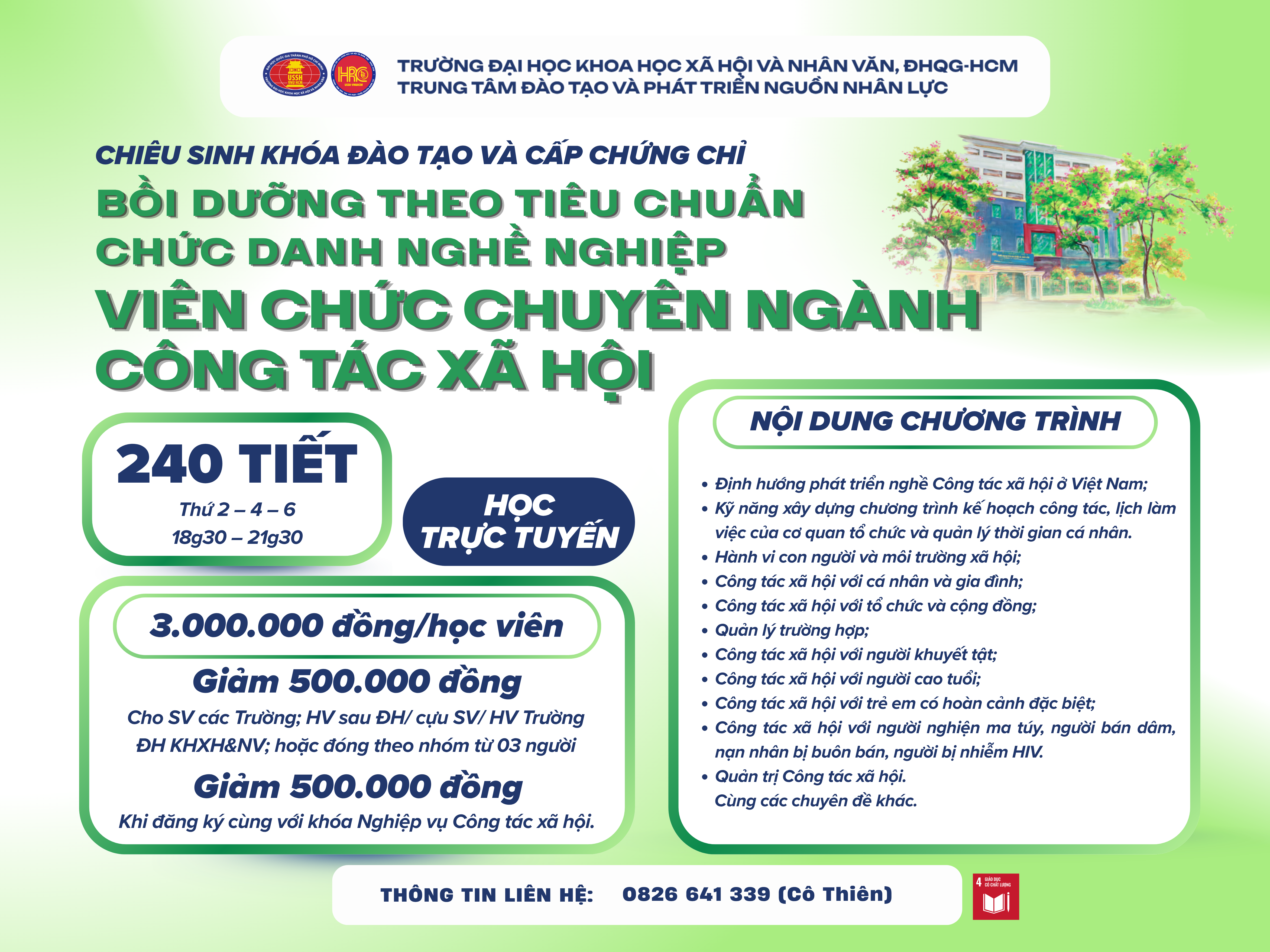 Chiêu sinh khóa đào tạo Bồi dưỡng theo tiêu chuẩn chức danh nghề nghiệp viên chức chuyên ngành công tác xã hội (Khóa 7) – Khai giảng 27/07/2026