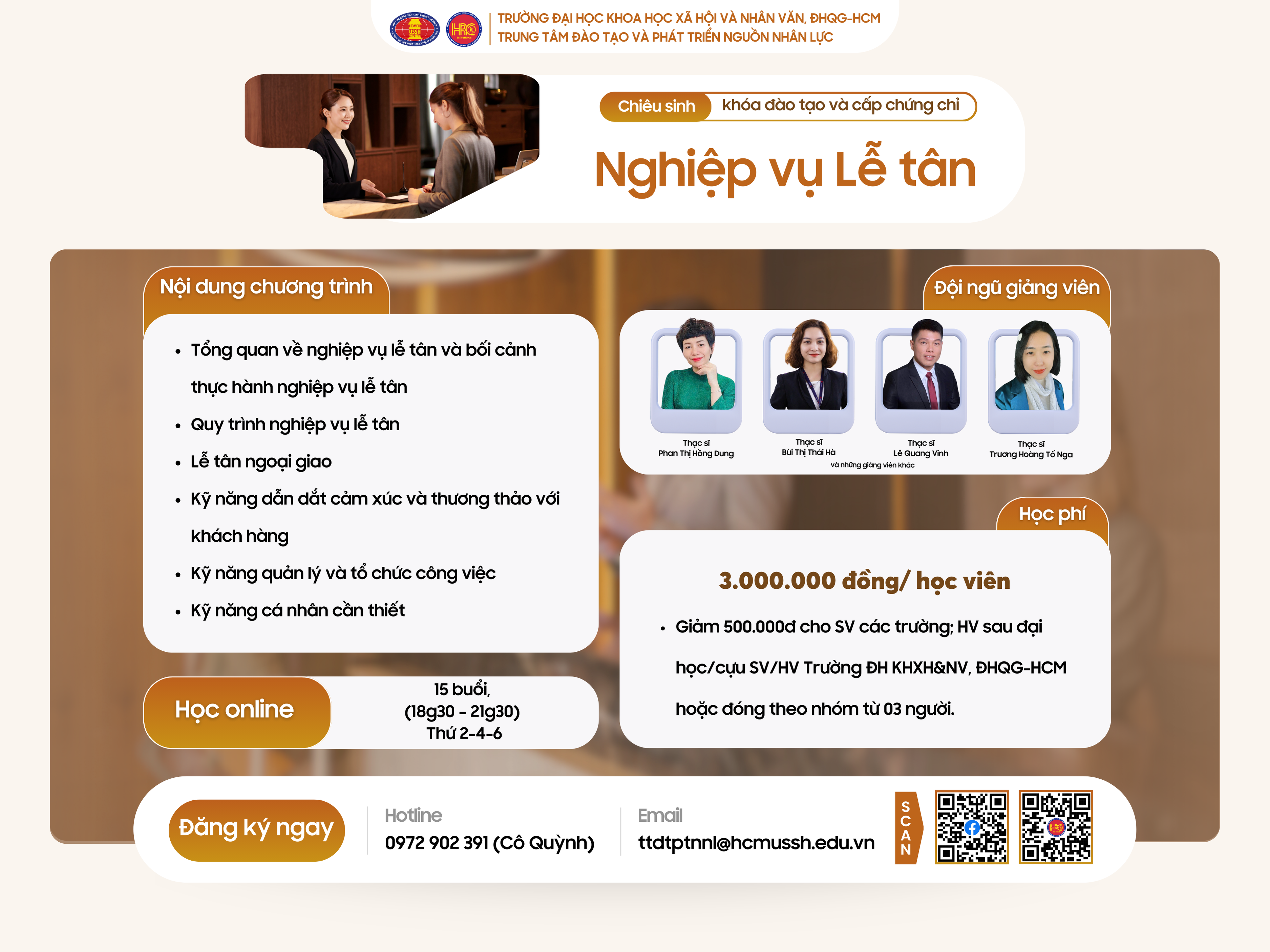 Chiêu sinh khóa đào tạo Nghiệp vụ Lễ tân (Khóa 1) – Dự kiến khai giảng 11/6/2025
