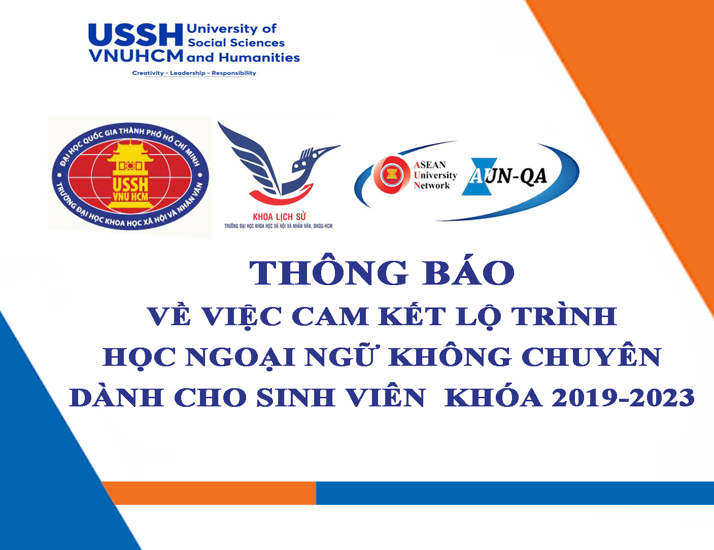 Thông báo về việc cam kết lộ trình học Ngoại ngữ không chuyên dành cho sinh viên khóa 2019-2023
