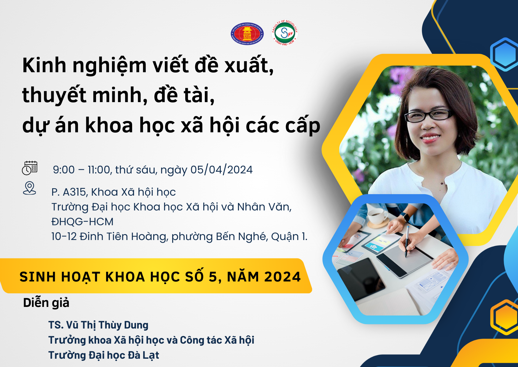 Thư mời tham dự sinh hoạt khoa học số 5 năm 2024: “Kinh nghiệm viết đề xuất, thuyết minh, đề tài, dự án khoa học xã hội các cấp”