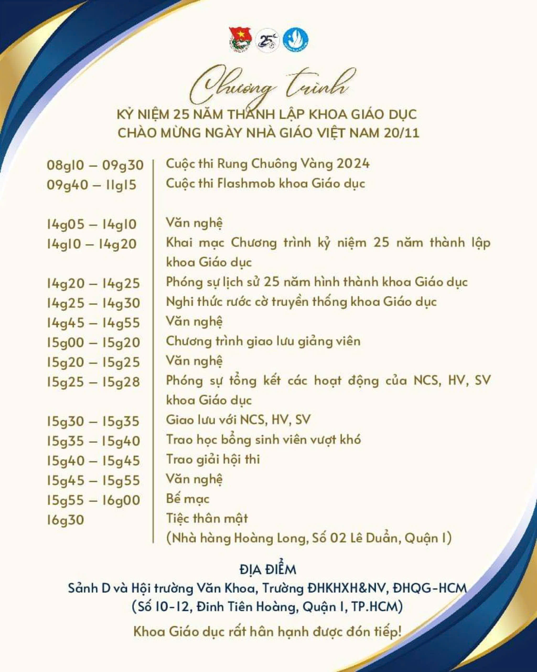 Chương trình Kỷ niệm 25 năm thành lập Khoa Giáo dục và Chào mừng ngày nhà giáo Việt Nam 20/11