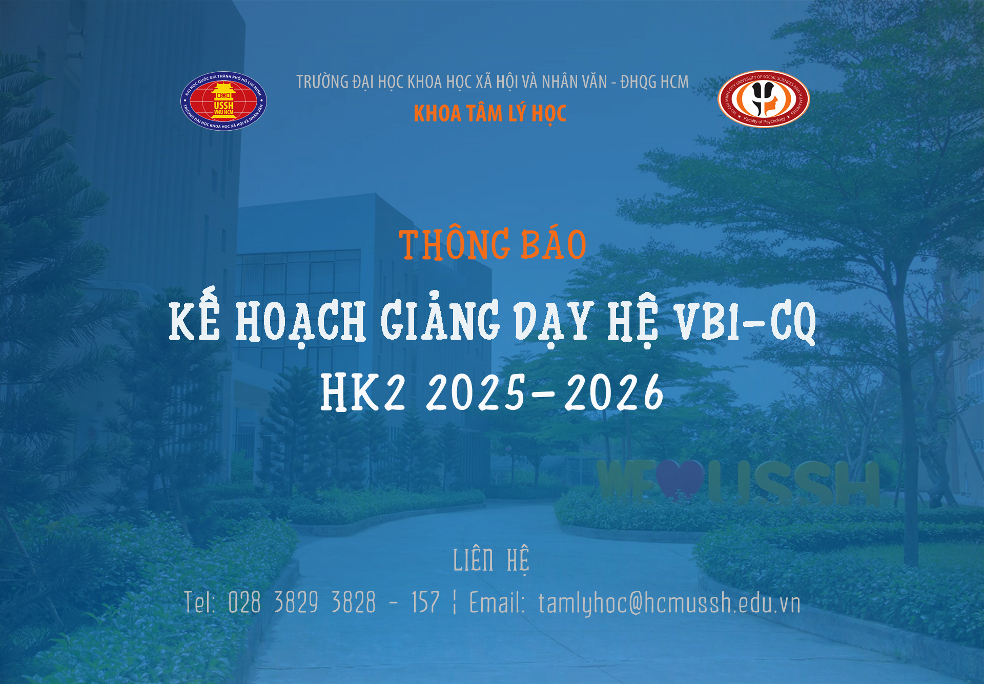 THÔNG BÁO KẾ HOẠCH GIẢNG DẠY HỆ VB1-CQ HK2 (2025-2026)