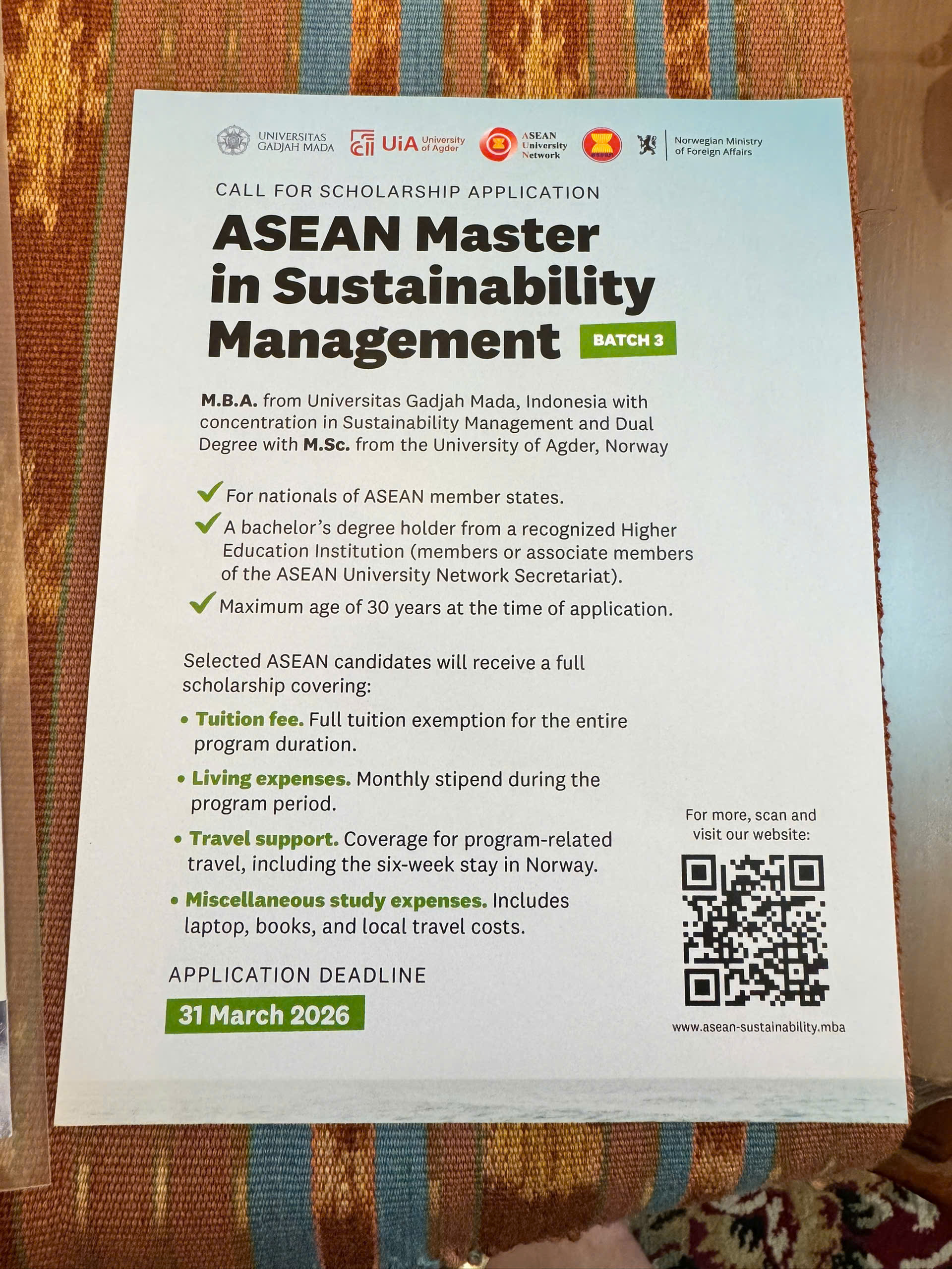 Học bổng ThS Asean về quản lý phát triển bền vững do Văn phòng Tổng lãnh sự quán Indonesia tại Tp. HCM giới thiệu