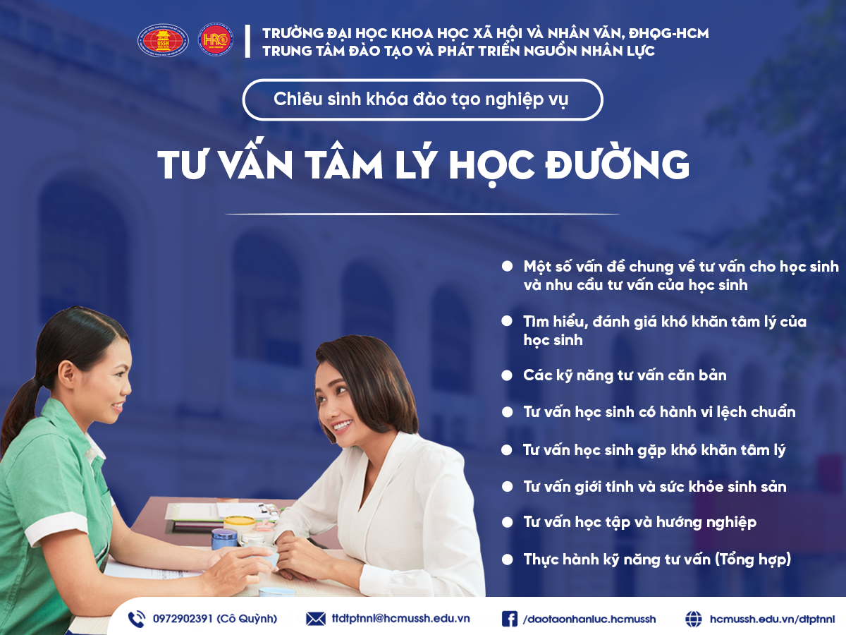 Chiêu sinh khóa đào tạo nghiệp vụ Tư vấn tâm lý học đường (Khóa 27) – Khai giảng 21/06/2024