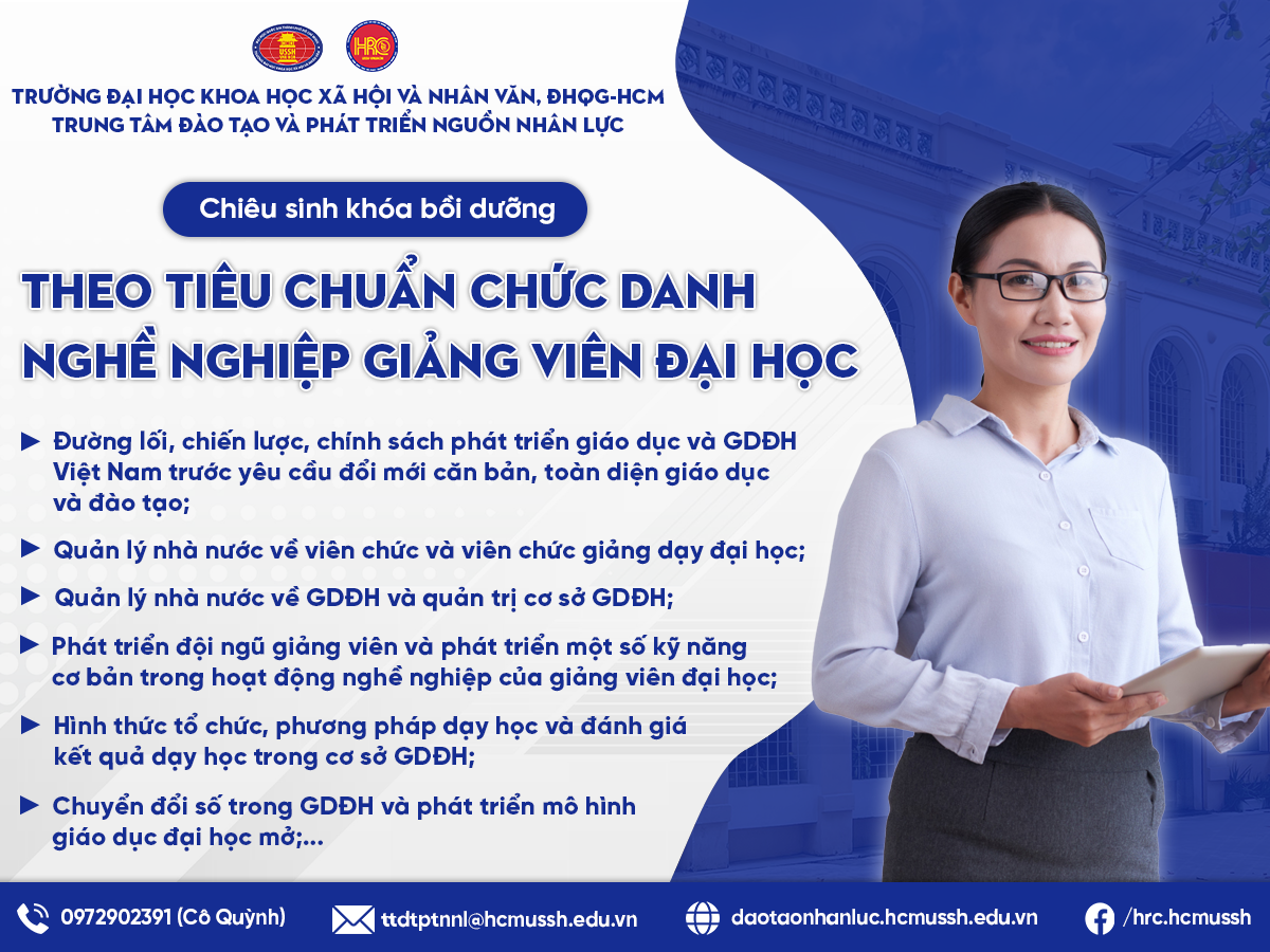 Chiêu sinh khoóa Bồi dưỡng theo tiêu chuẩn chức danh nghề nghiệp giảng viên đại học (Khóa 6) – Khai giảng 22/6/2024