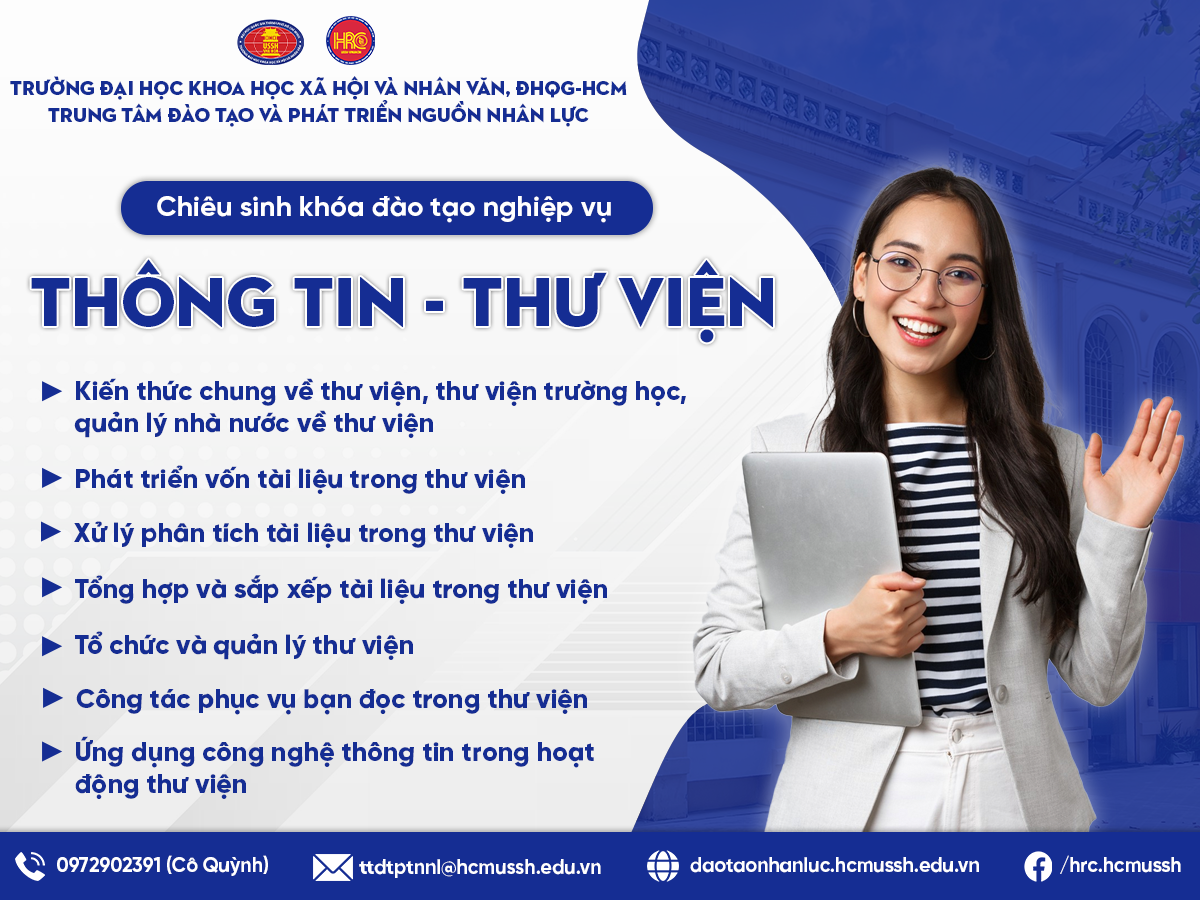 Chiêu sinh khóa đào tạo nghiệp vụ Thông tin – Thư viện (Khóa 15) – Khai giảng 07/7/2024