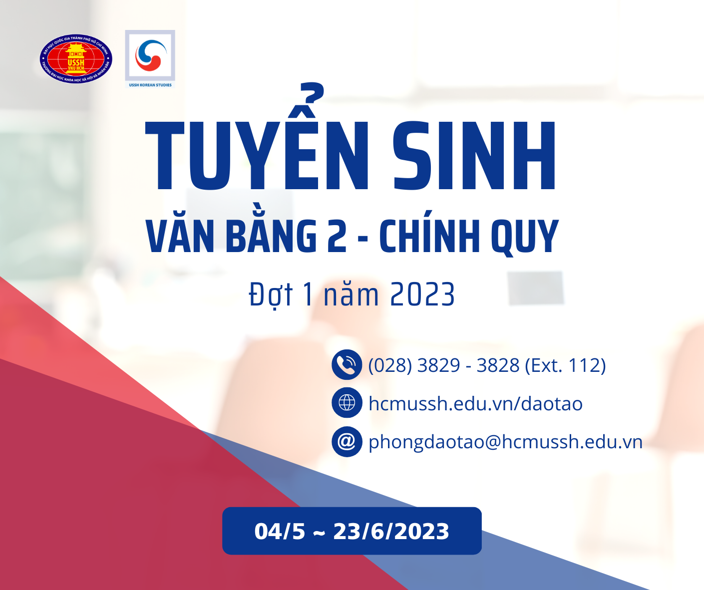 Tuyển sinh hệ Văn bằng 2 - Chính quy đợt 1 năm 2023