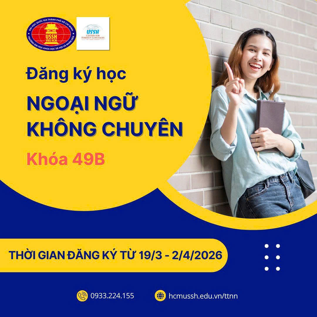 Thông báo đăng ký học ngoại ngữ không chuyên khóa 49B, năm học 2025–2026