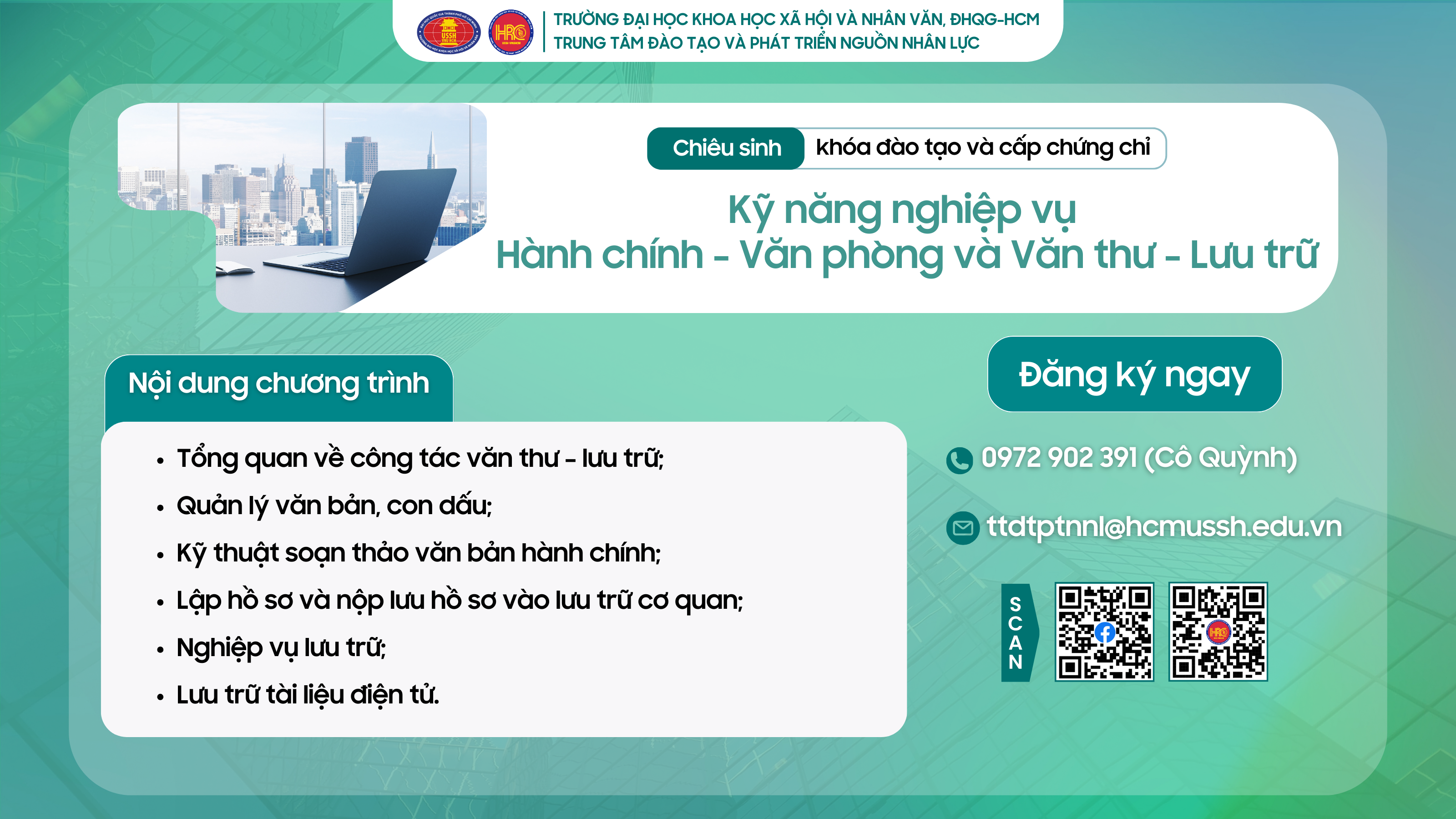 Chiêu sinh khóa đào tạo Kỹ năng nghiệp vụ Hành chính – Văn phòng và Văn thư – Lưu trữ (Khóa 18) – Khai giảng 25/08/2025
