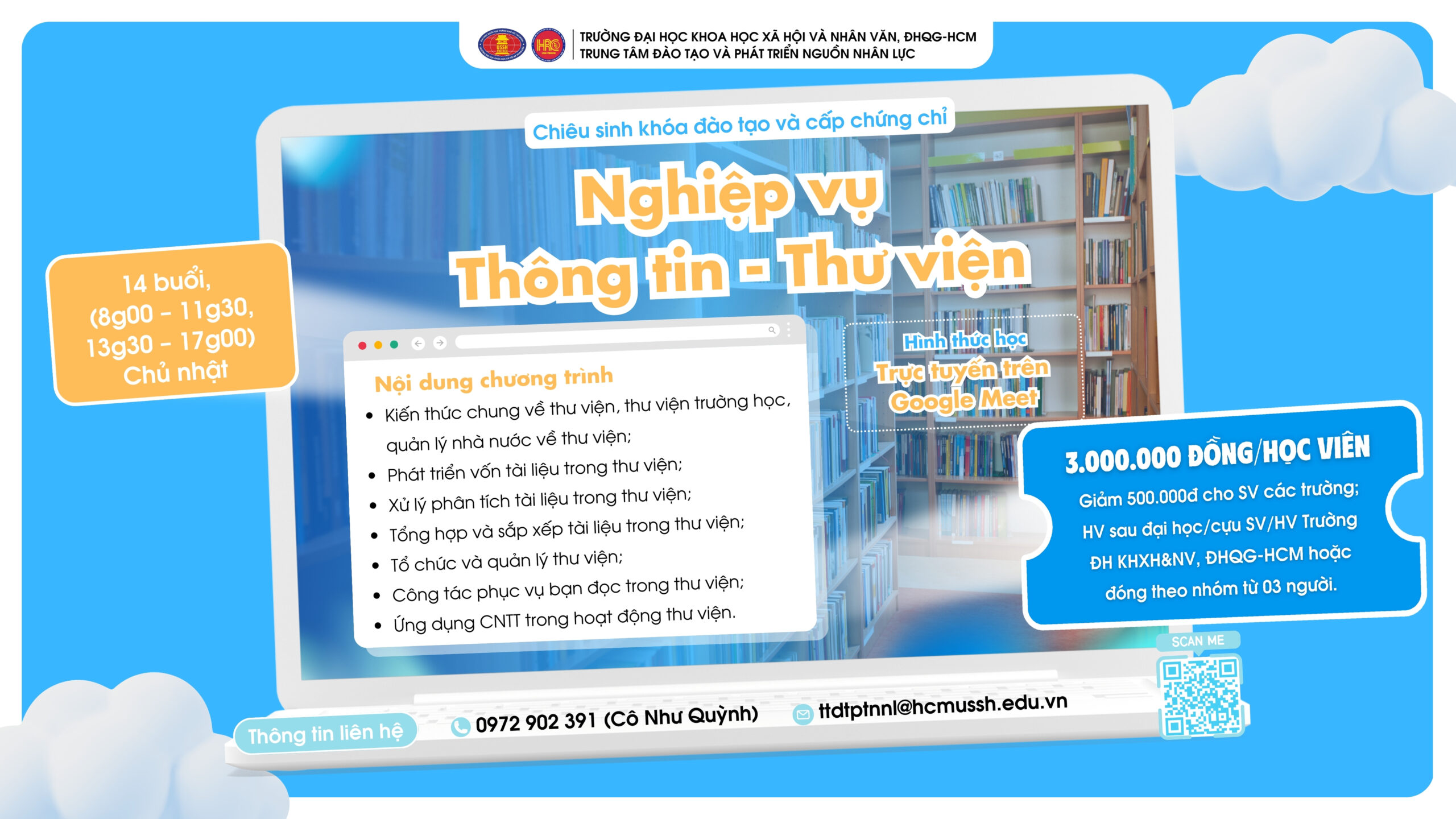 Chiêu sinh khóa đào tạo Nghiệp vụ Thông tin – Thư viện (Khóa 22) – Dự kiến khai giảng 14/09/2025