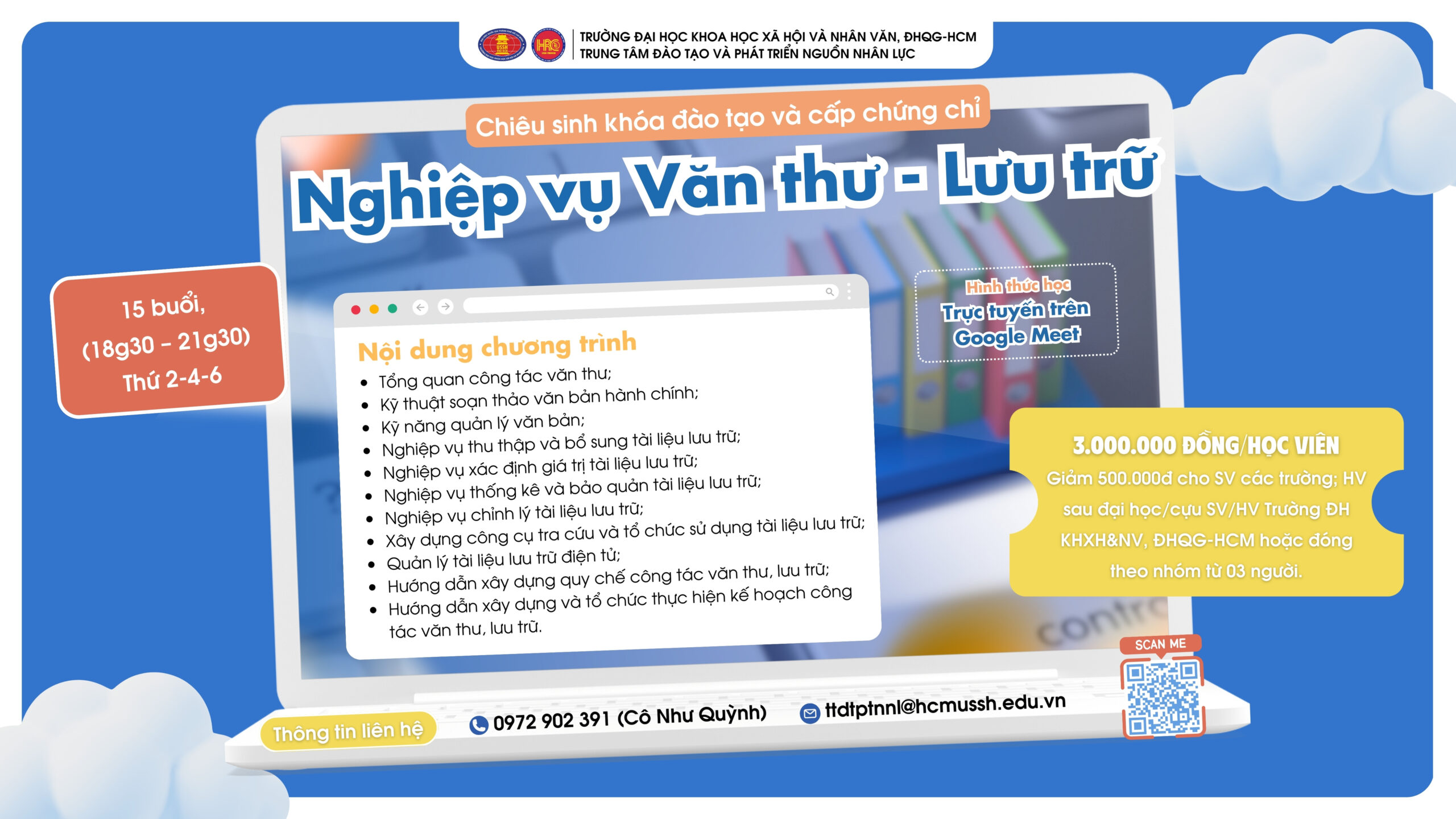 Chiêu sinh đào tạo Nghiệp vụ Văn thư – Lưu trữ (Khóa 31) – Dự kiến khai giảng 10/09/2025