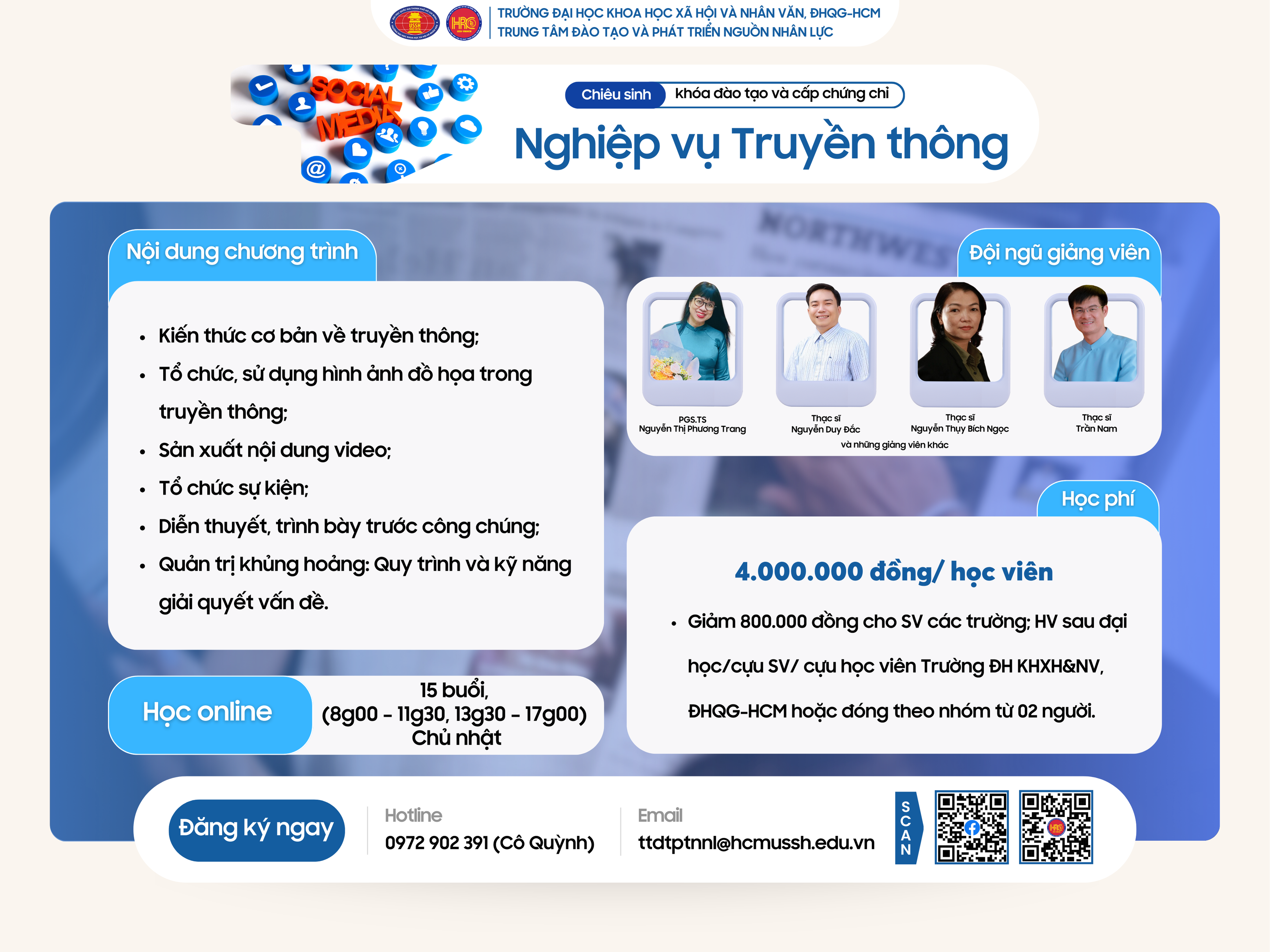 Chiêu sinh khóa đào tạo Nghiệp vụ Truyền thông (Khóa 9) – Dự kiến khai giảng 19/10/2025