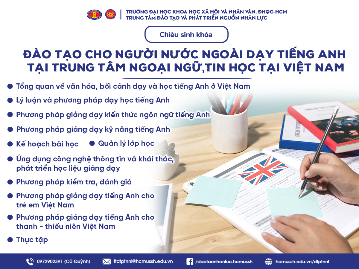 Chiêu sinh khóa Đào tạo cho người nước ngoài dạy tiếng Anh tại trung tâm ngoại ngữ, tin học tại Việt Nam (Khóa 1) – Khai giảng ngày 28/10/2024
