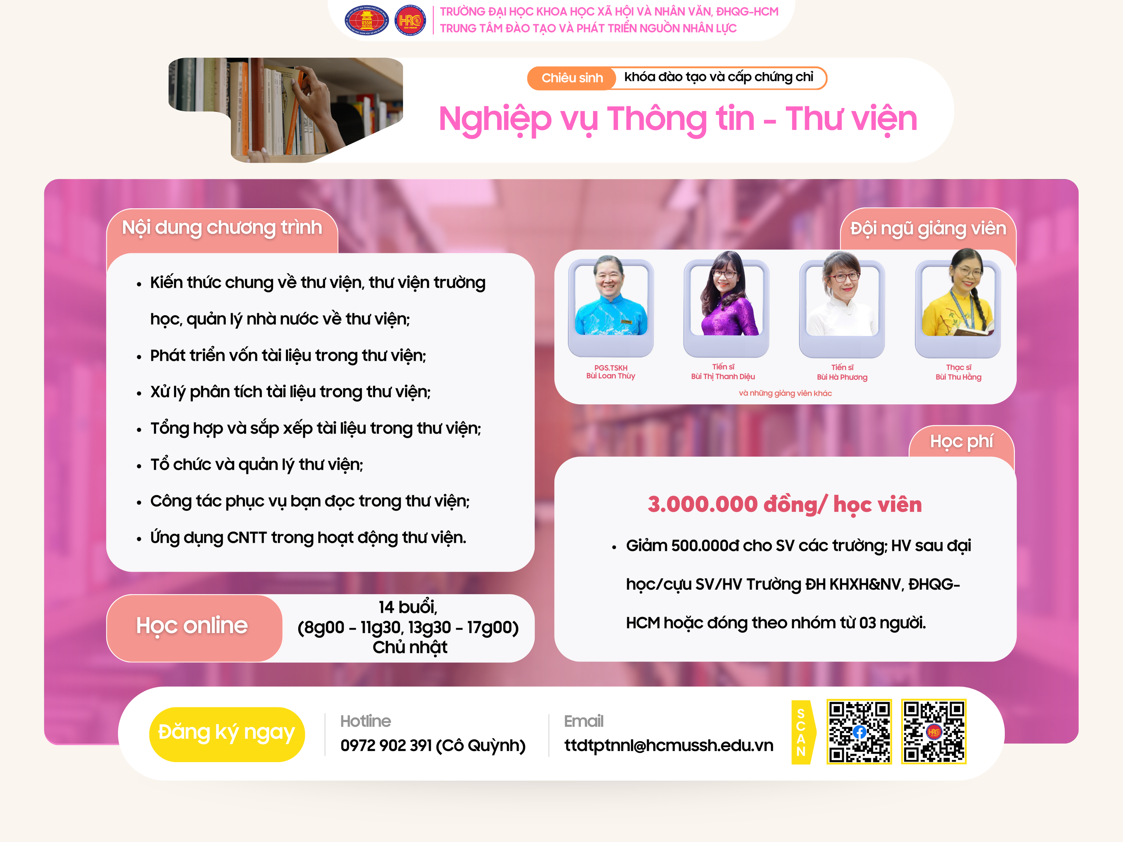Chiêu sinh khóa đào tạo Nghiệp vụ Thông tin – Thư viện (Khóa 21) – Dự kiến khai giảng 13/07/2025
