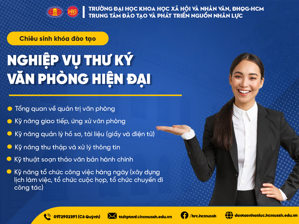 Chiêu sinh khoá Nghiệp vụ Thư ký văn phòng hiện đại (Khóa 2) - Khai giảng ngày 13/9/2024