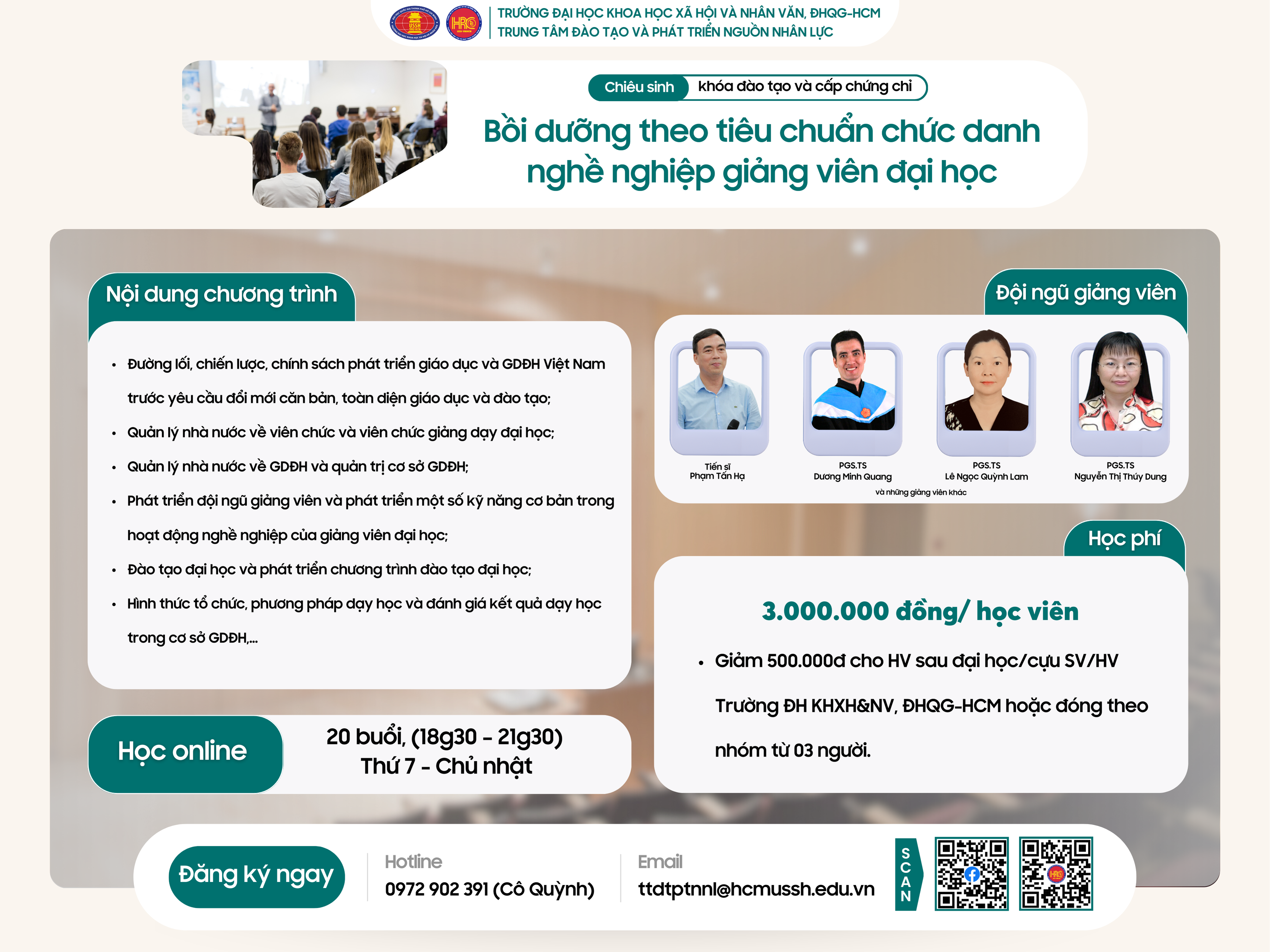 Chiêu sinh khóa Bồi dưỡng theo tiêu chuẩn chức danh nghề nghiệp giảng viên đại học (Khóa 13) – Dự kiến khai giảng 06/9/2025