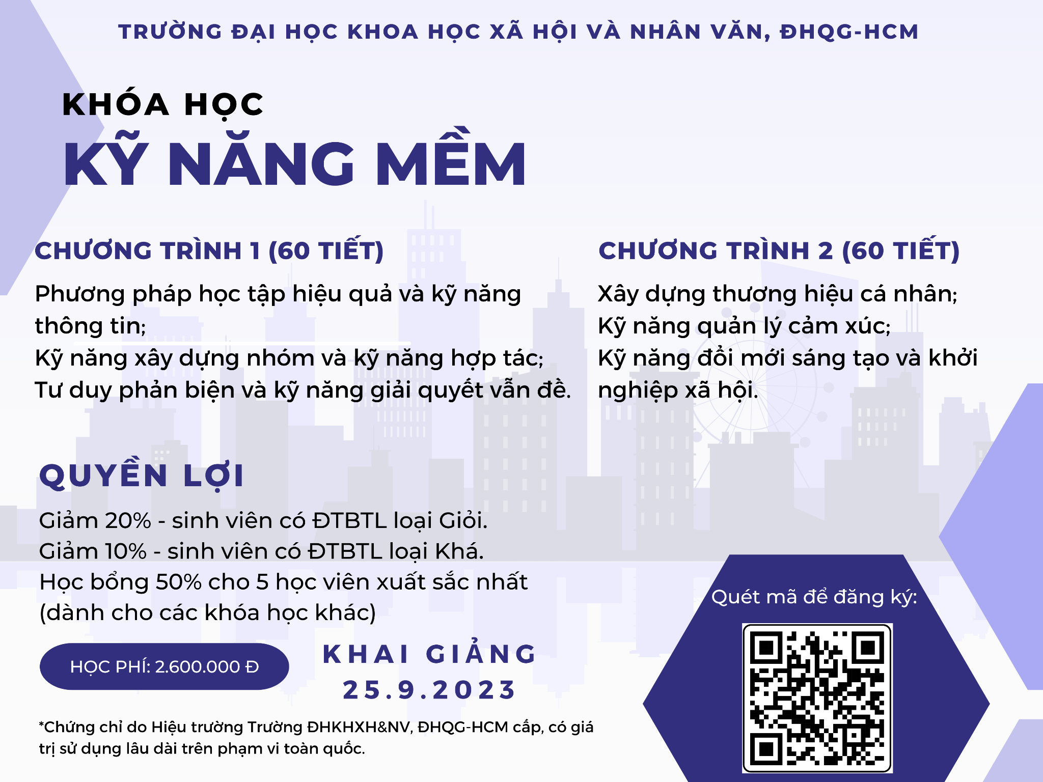 Thông báo Chiêu sinh khóa học Kỹ năng mềm dành cho sinh viên Khoa Ngôn ngữ học, Trường ĐH KHXH&NV, ĐHQG-HCM
