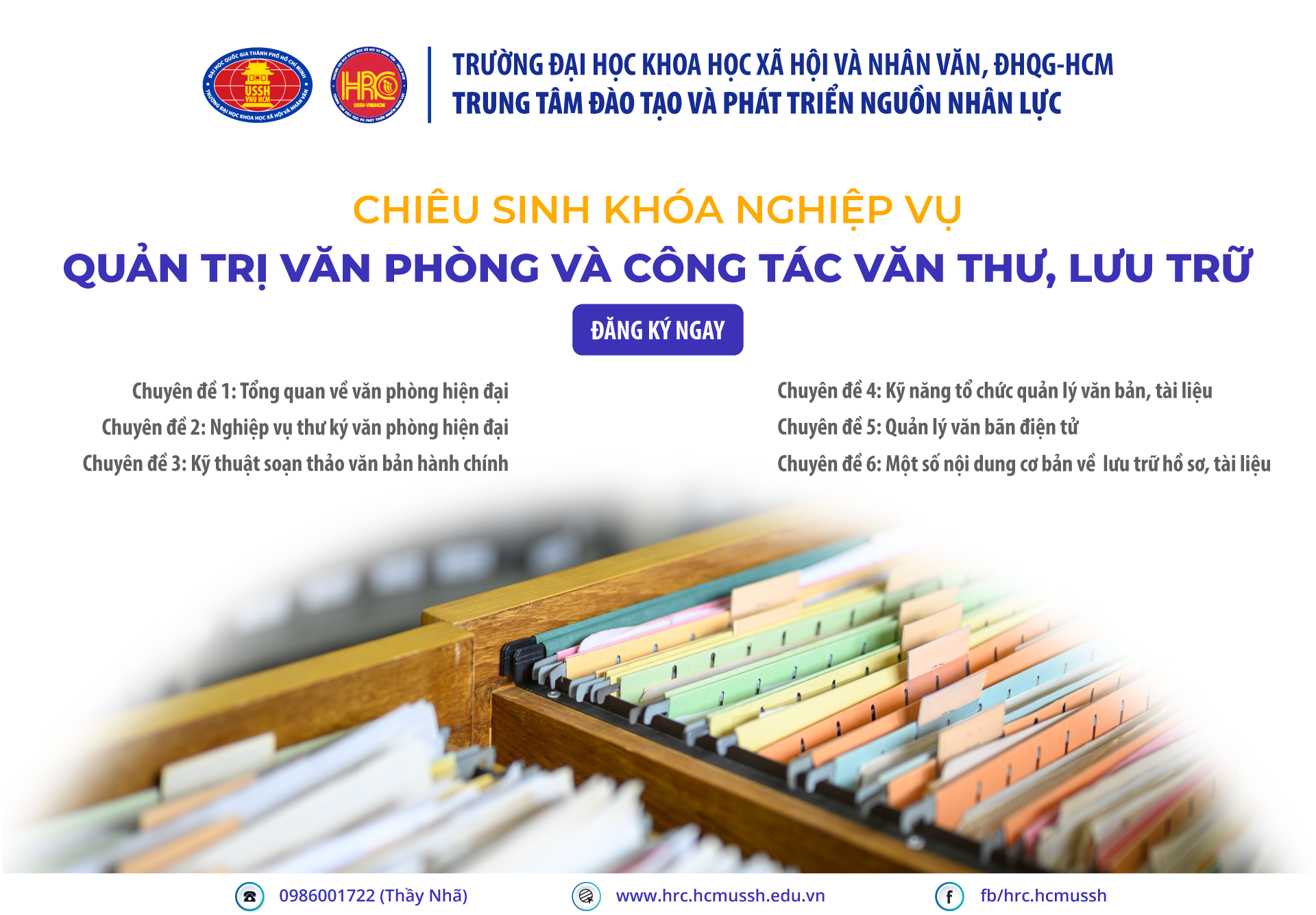 Chiêu sinh khóa nghiệp vụ Quản trị văn phòng và Công tác văn thư, lưu trữ (Khóa 8) - Khai giảng 18/11/2022