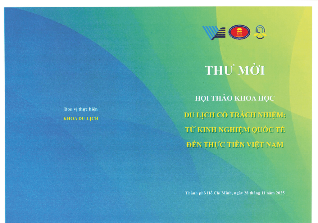Thư mời tham dự Hội thảo Khoa học: Du lịch có trách nhiệm từ kinh nghiệm quốc tế đến thực tiễn Việt Nam