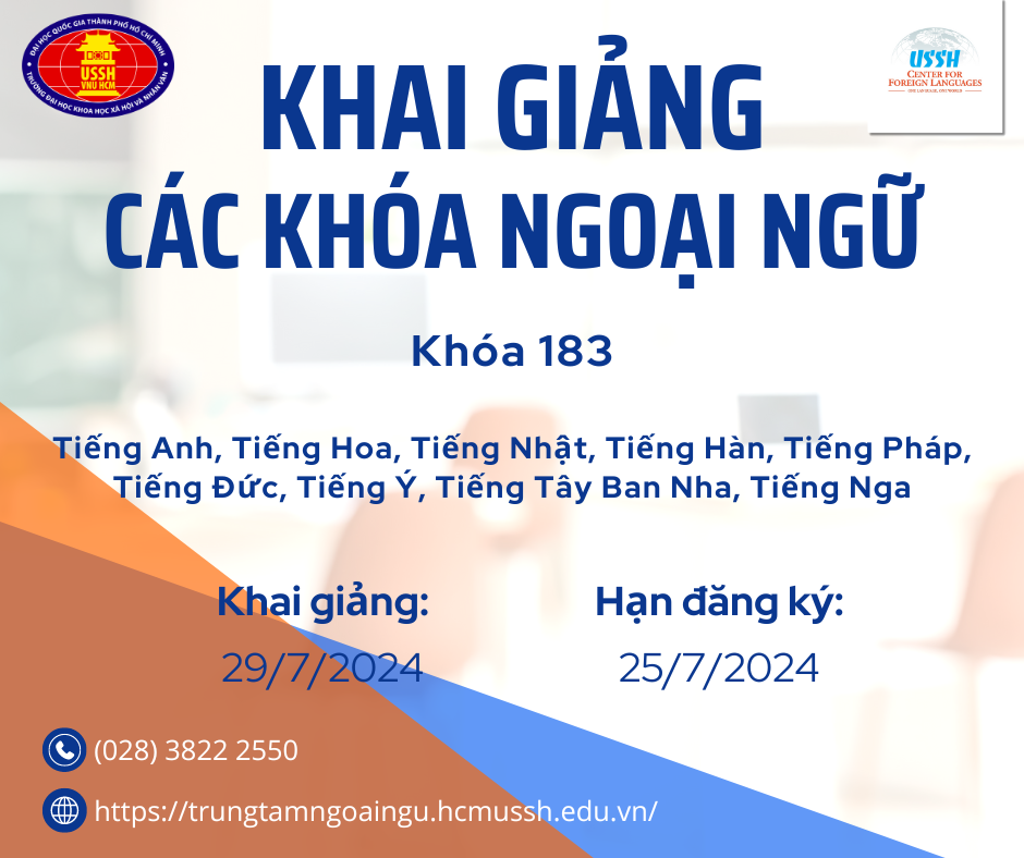 THÔNG BÁO CHIÊU SINH CÁC LỚP NGOẠI NGỮ CHUYÊN SÂU (KHOÁ 183)