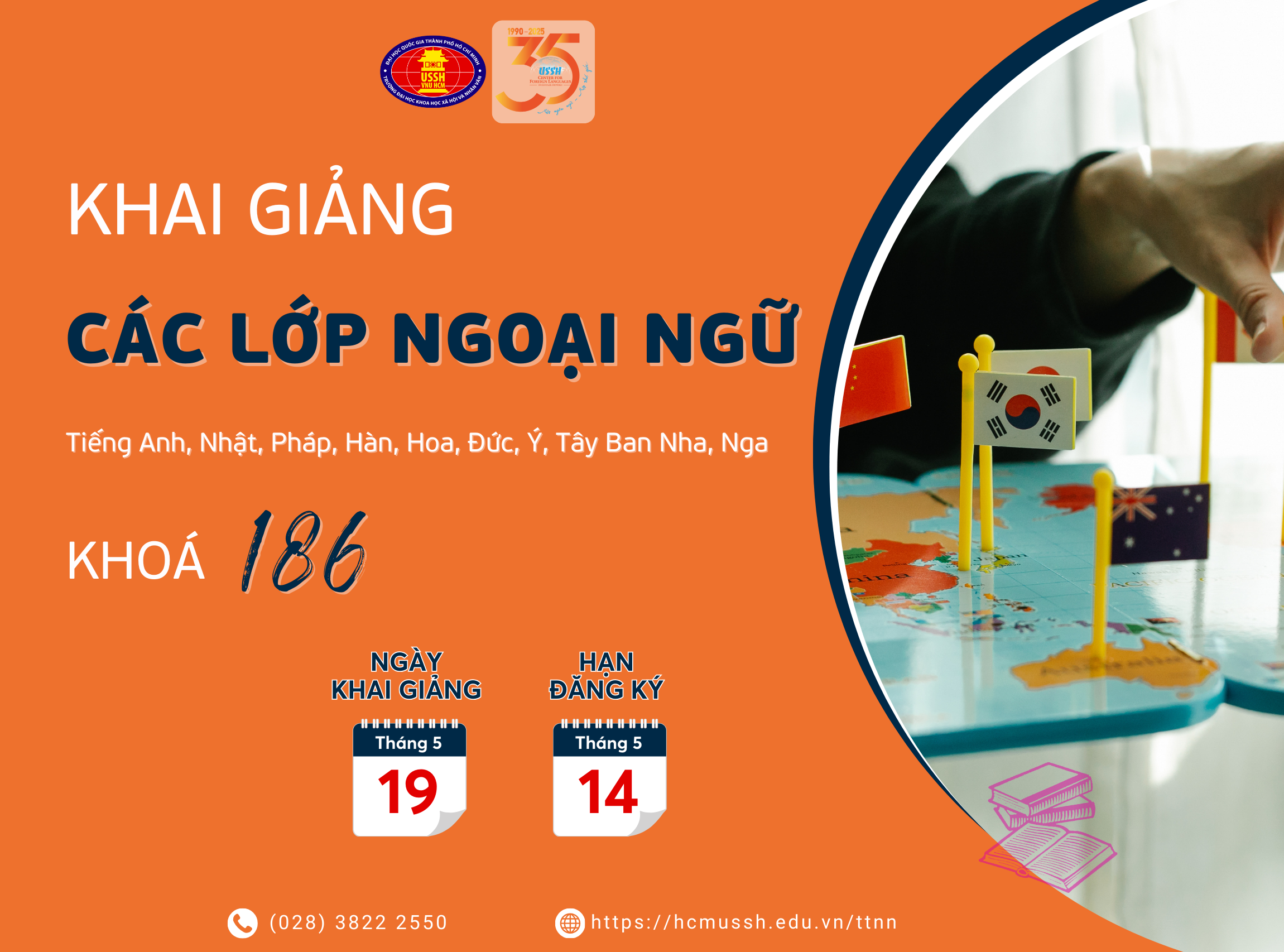 Thông báo chiêu sinh các lớp ngoại ngữ thuộc khoá 186