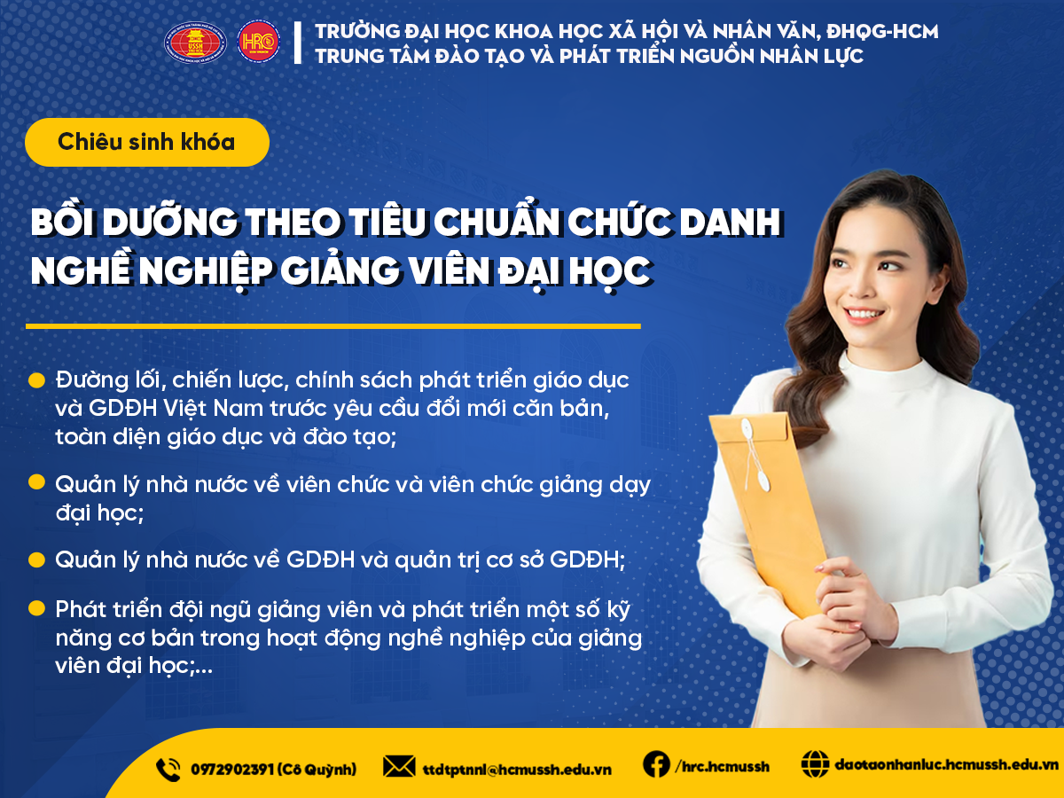 Chiêu sinh khóa Bồi dưỡng theo tiêu chuẩn chức danh nghề nghiệp giảng viên đại học (Khóa 7) – Khai giảng 16/8/2024