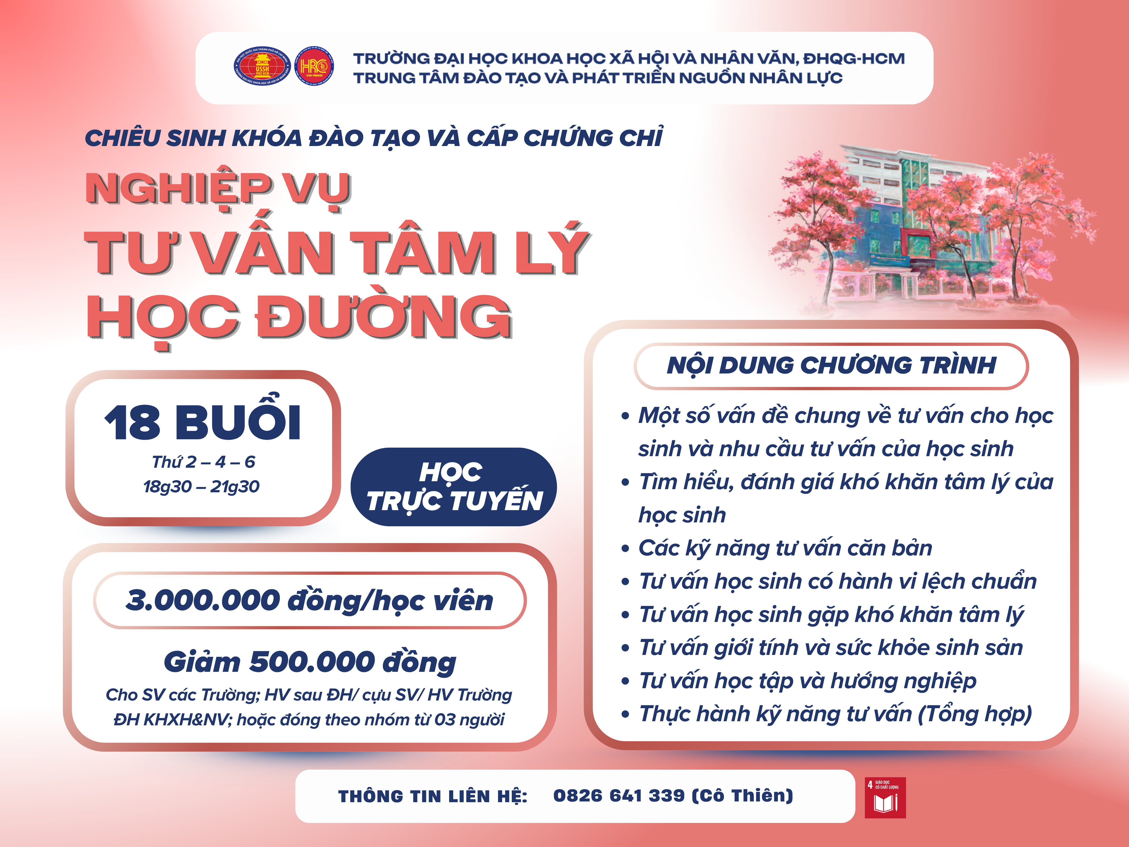 Nghiệp vụ Tư vấn tâm lý học đường (Khóa 43) – Học ngày 27/07/2026