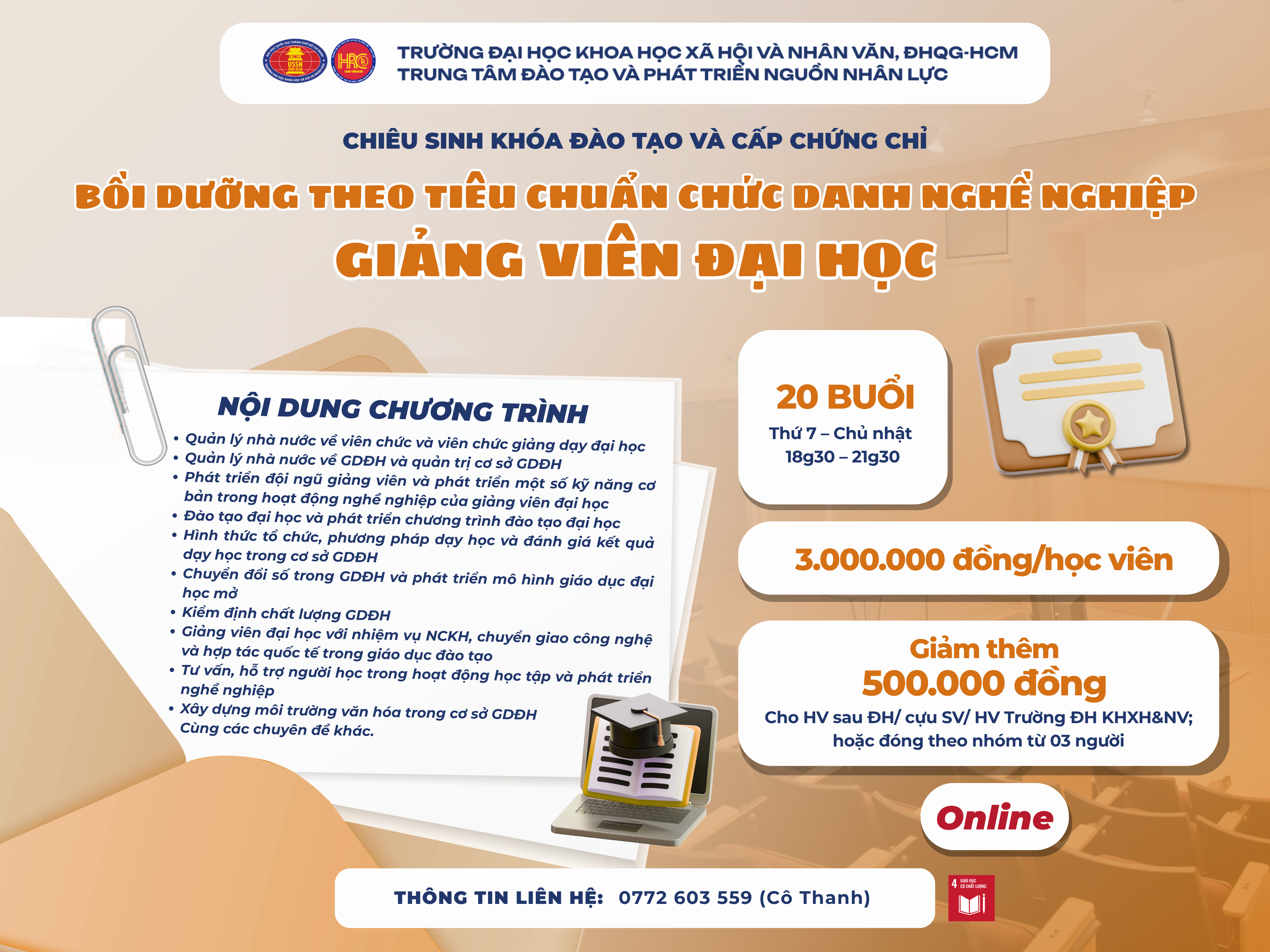 Chiêu sinh khóa đào tạo Bồi dưỡng theo tiêu chuẩn chức danh nghề nghiệp giảng viên đại học (Khóa 18) – Học ngày 05/07/2026