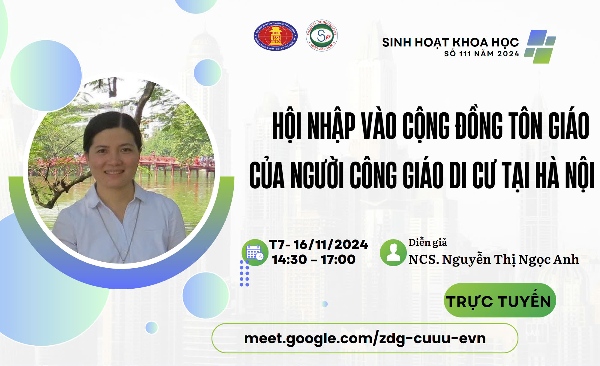 Thư mời tham dự sinh hoạt khoa học số 11 năm 2024: “Hội nhập vào cộng đồng tôn giáo của người Công giáo di cư tại Hà Nội”