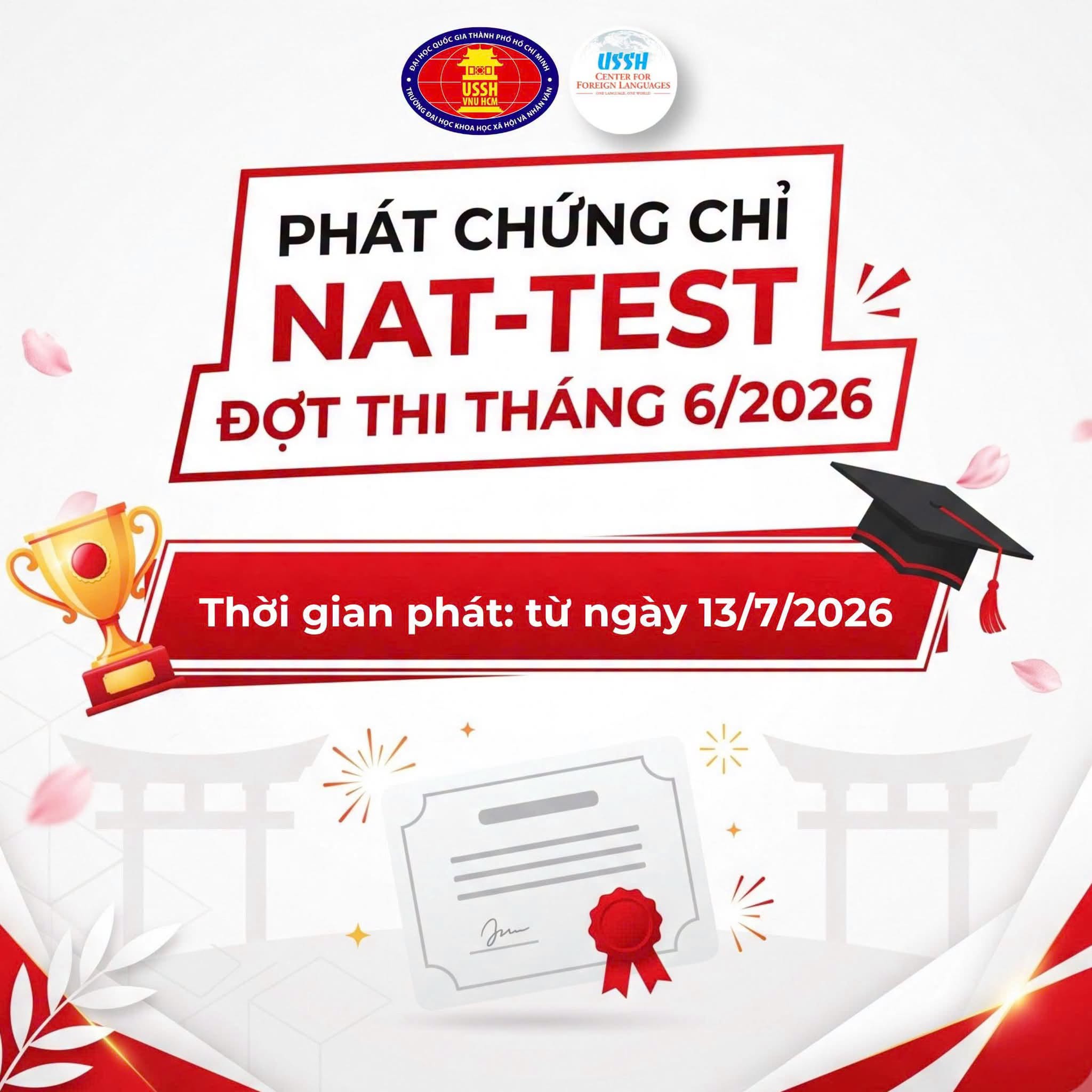 PHÁT CHỨNG CHỈ TIẾNG NHẬT NAT-TEST ĐỢT THI THÁNG 06/2026
