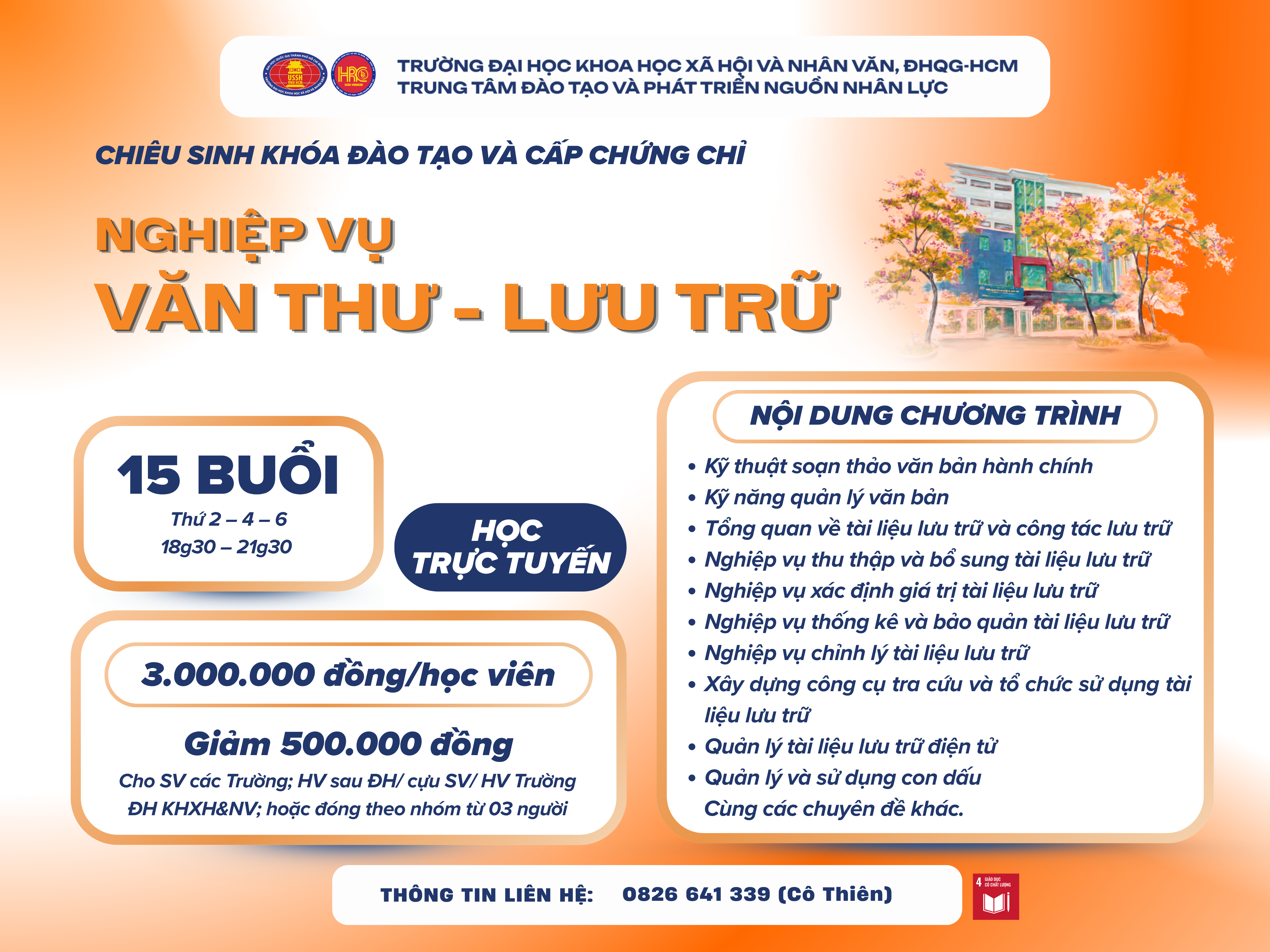Chiêu sinh khóa đào tạo Nghiệp vụ Văn thư – Lưu trữ (Khóa 38) – Khai giảng 10/07/2026