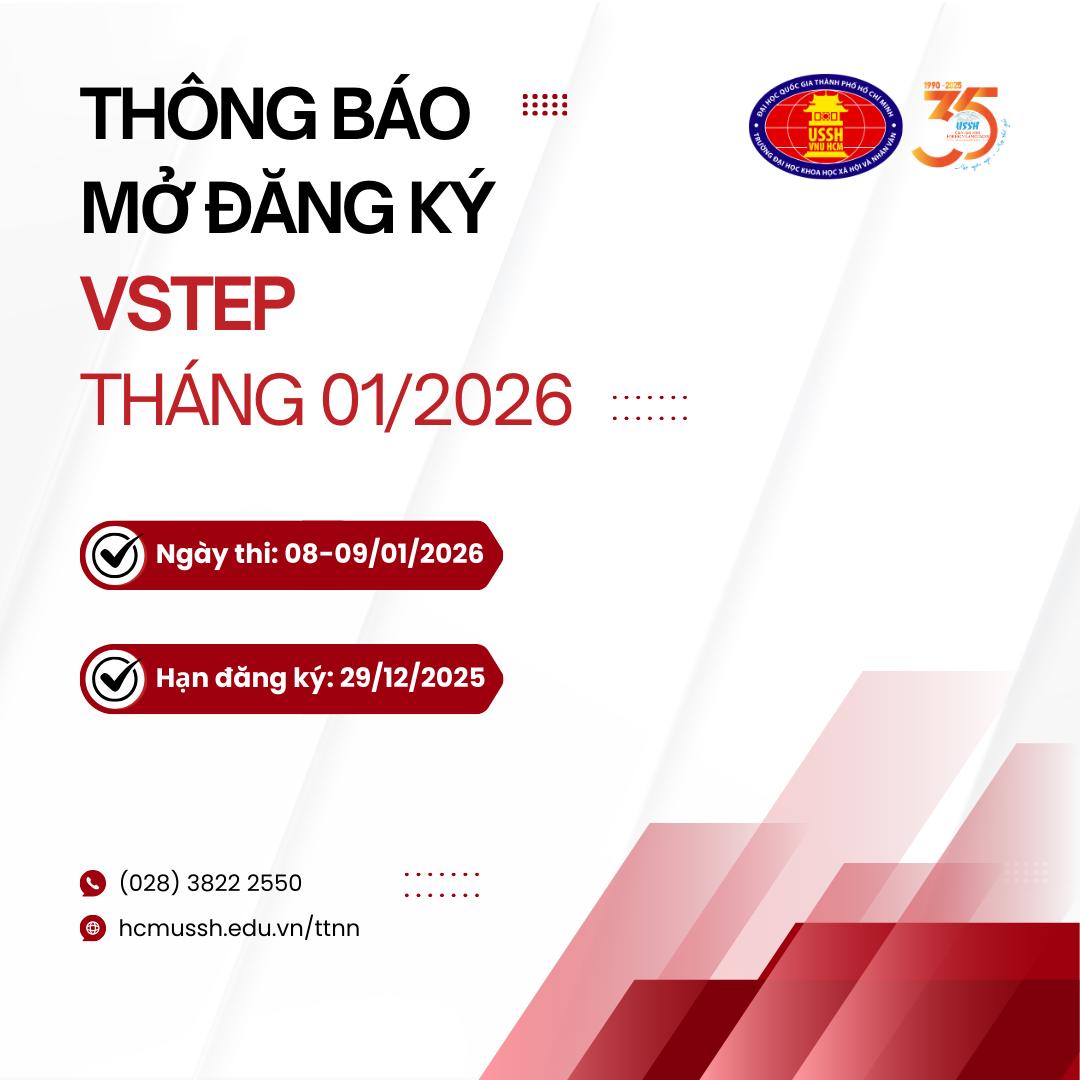 THÔNG BÁO TIẾP NHẬN ĐĂNG KÝ THI VSTEP THÁNG 1/2026