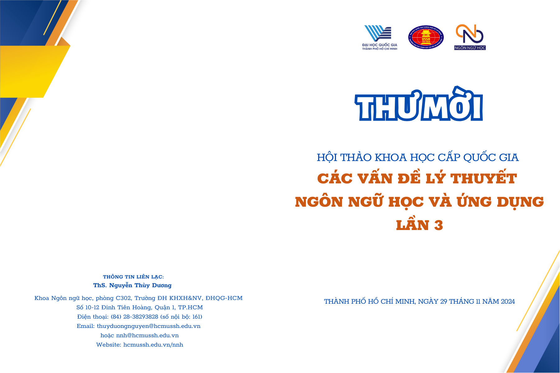 Thư mời tham dự Hội thảo Khoa học cấp Quốc gia "Các vấn đề lý thuyết ngôn ngữ học và ứng dụng lần 3"