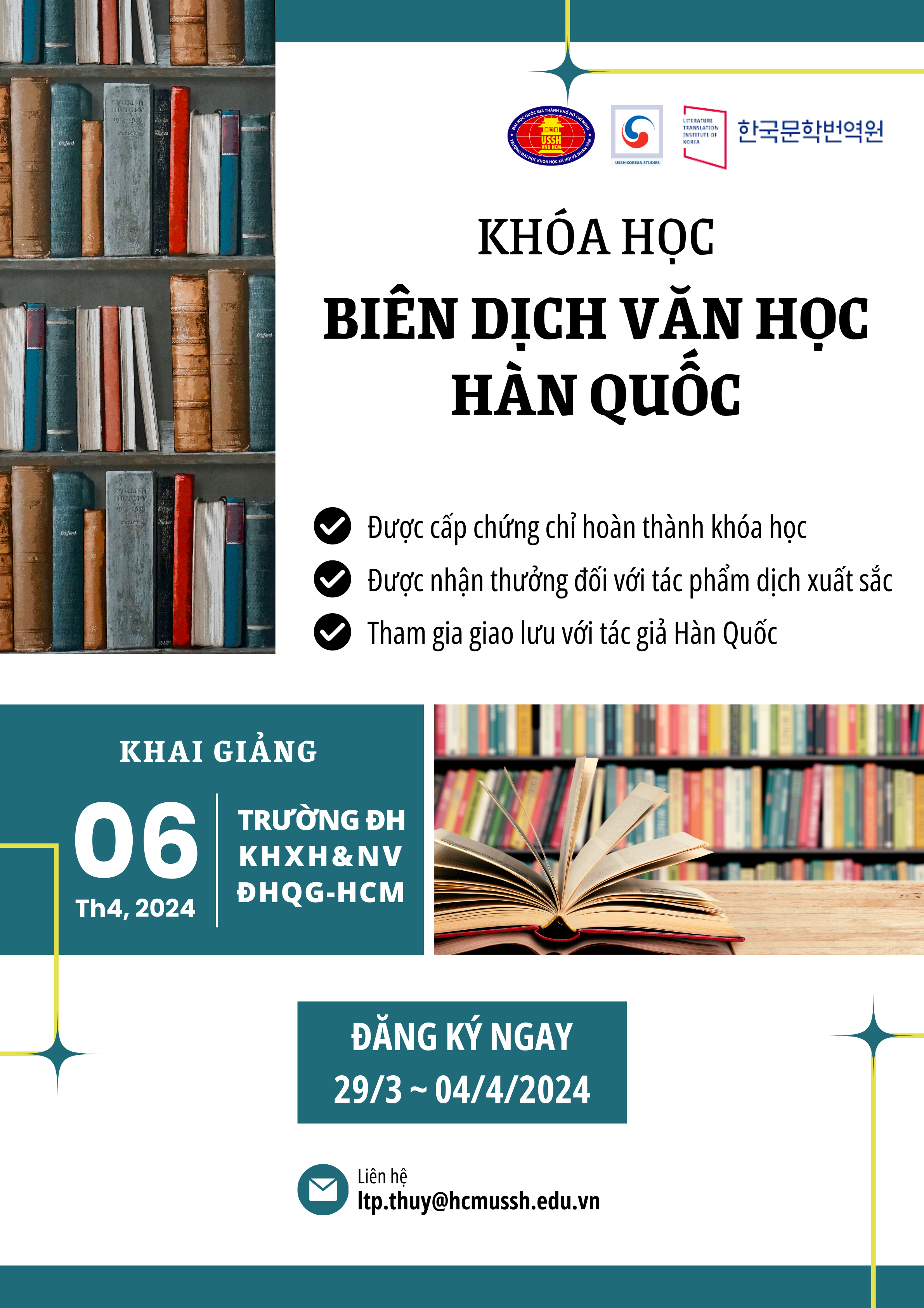 Đăng ký khóa học Biên dịch Văn học Hàn Quốc năm 2024