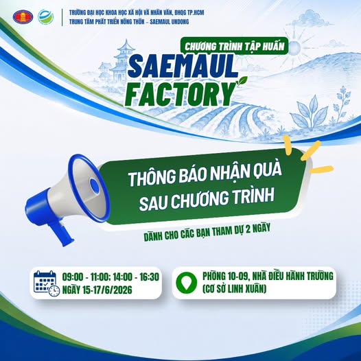 THÔNG BÁO NHẬN QUÀ SAU CHƯƠNG TRÌNH SAEMAUL FACTORY