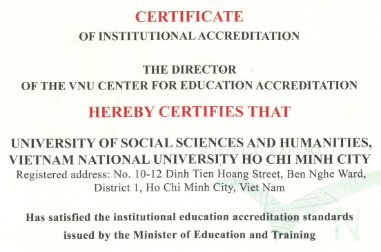 Giấy chứng nhận Kiểm định Chất lượng Cơ sở giáo dục Đại học - ĐH KHXH&NV, ĐHQG-HCM