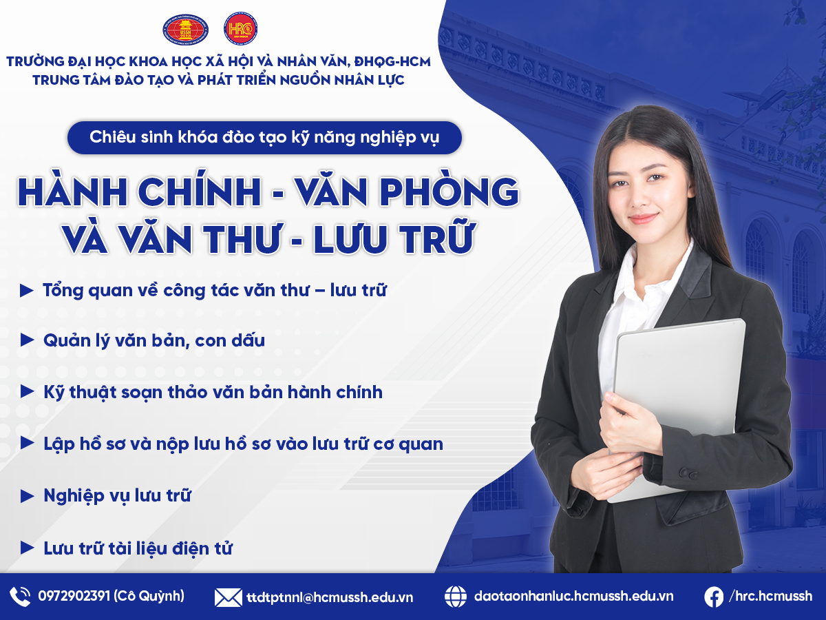 Chiêu sinh khóa đào tạo Kỹ năng nghiệp vụ Hành chính - Văn phòng và Văn thư - Lưu trữ (Khóa 12) - Khai giảng 05/8/2024