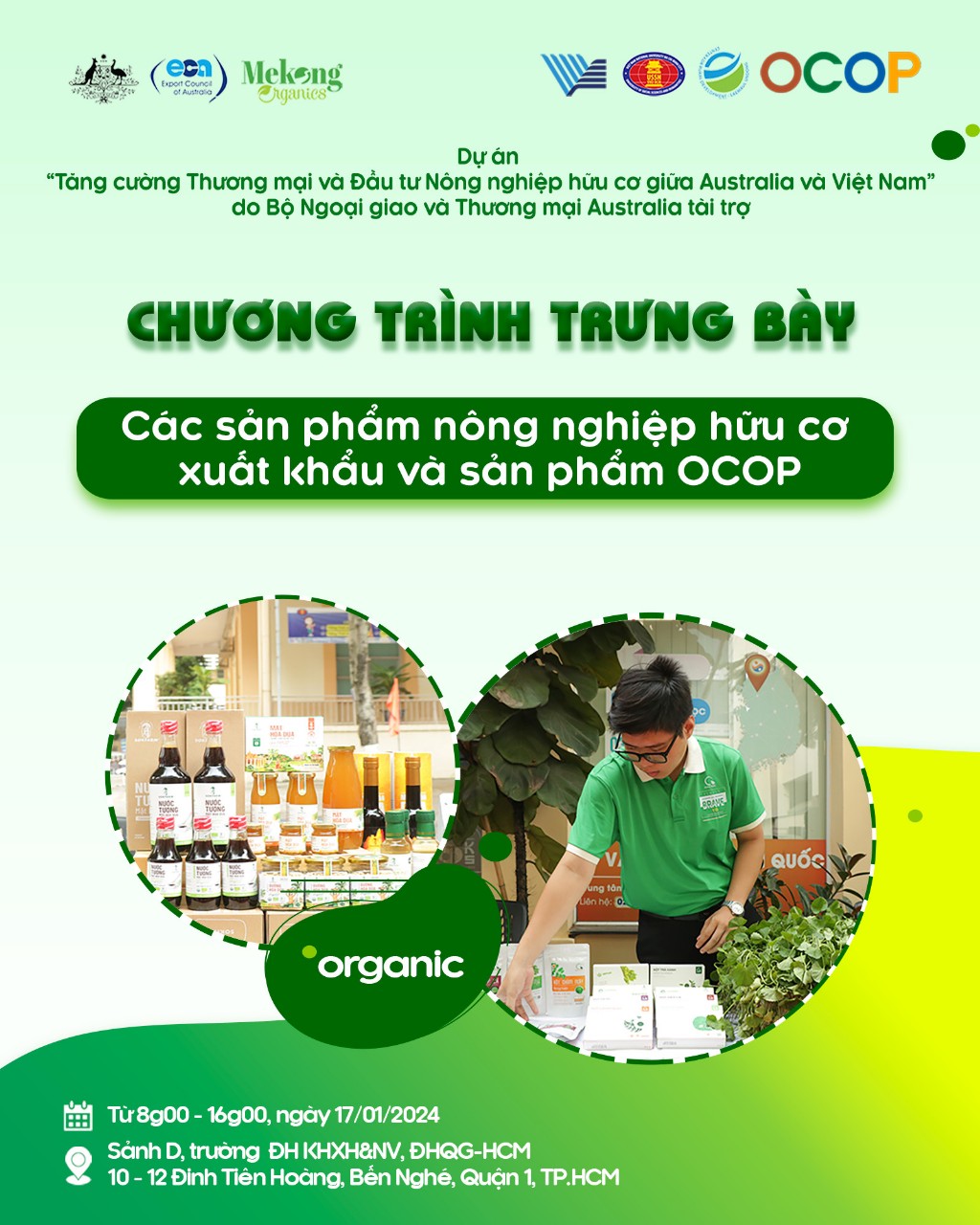 Chương trình triển lãm: Trưng bày các sản phẩm nông nghiệp hữu cơ xuất khẩu và sản phẩm OCOP