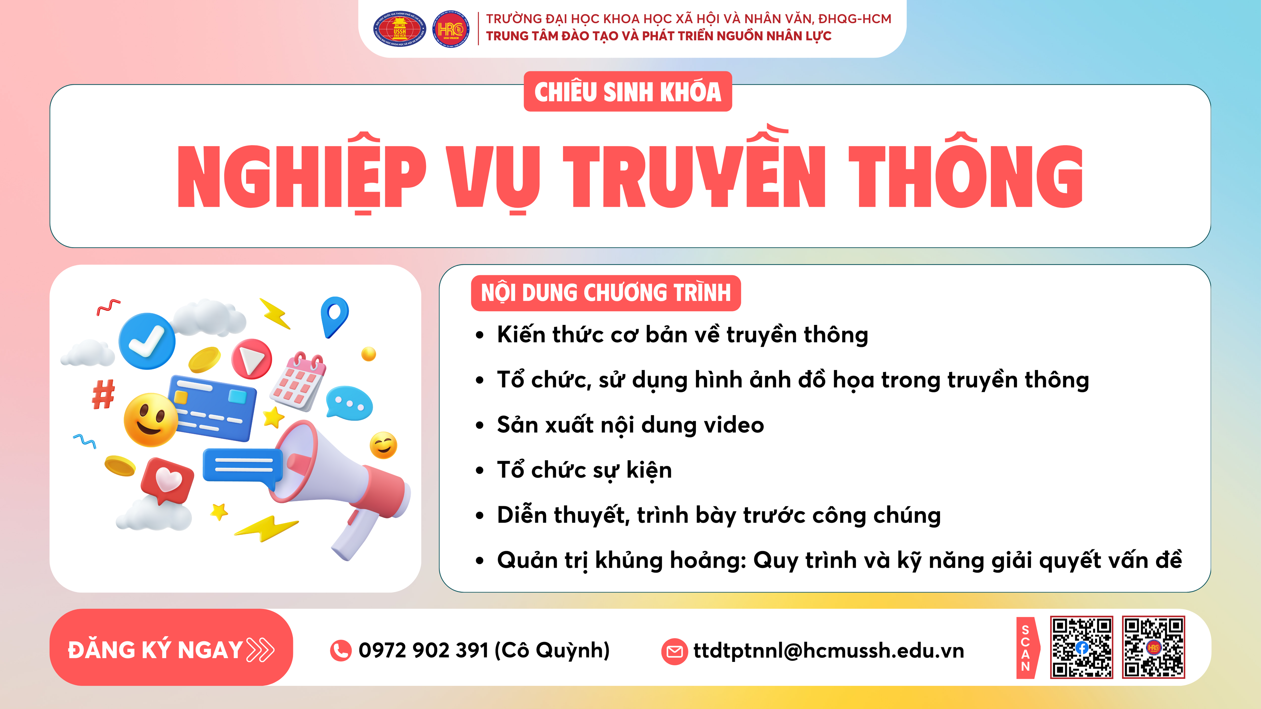 Chiêu sinh khóa đào tạo Nghiệp vụ Truyền thông (Khóa 5) – Dự kiến khai giảng 29/12/2024