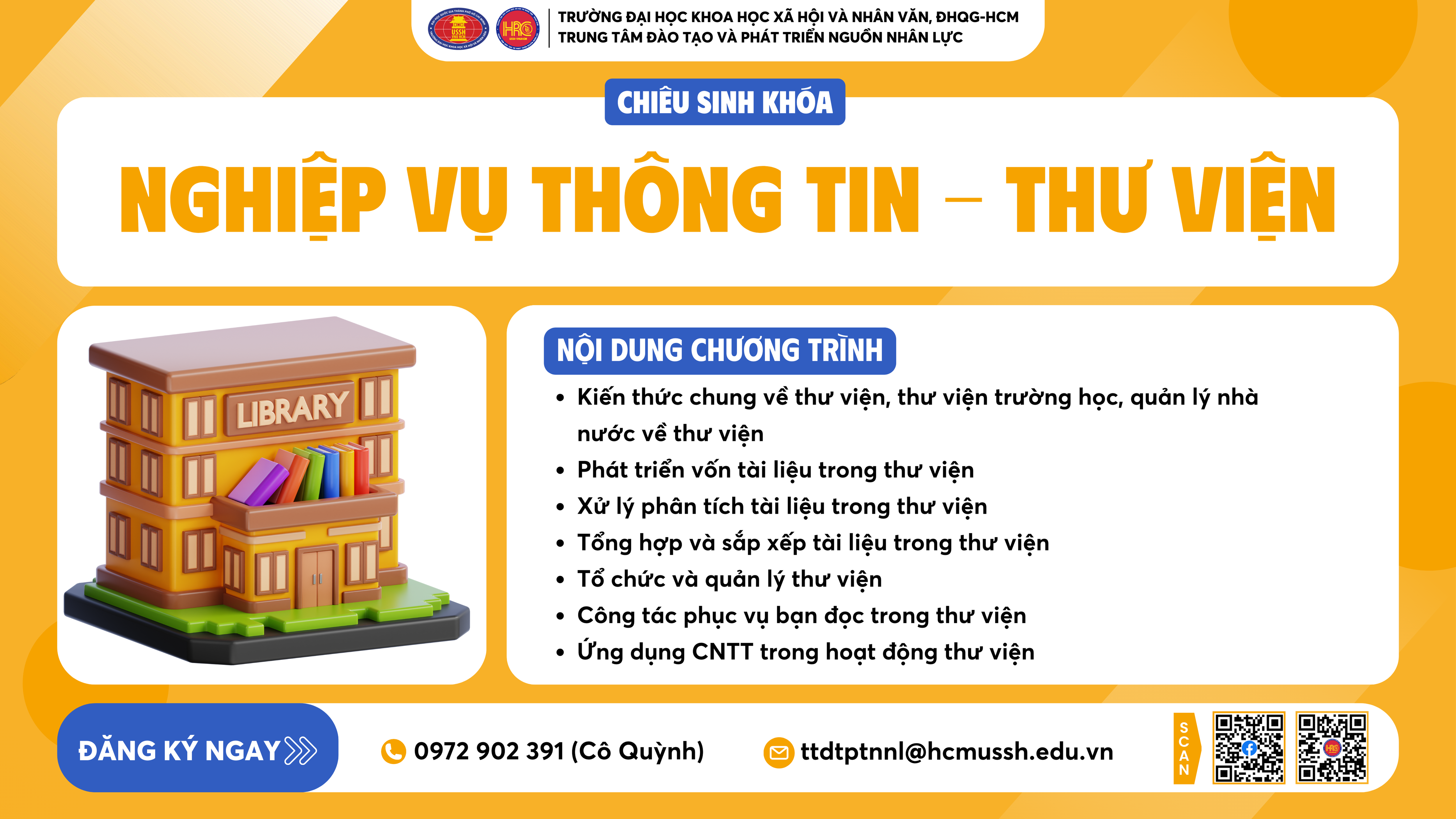 Chiêu sinh khóa đào tạo Nghiệp vụ Thông tin – Thư viện (Khóa 18) – Dự kiến khai giảng 12/01/2025