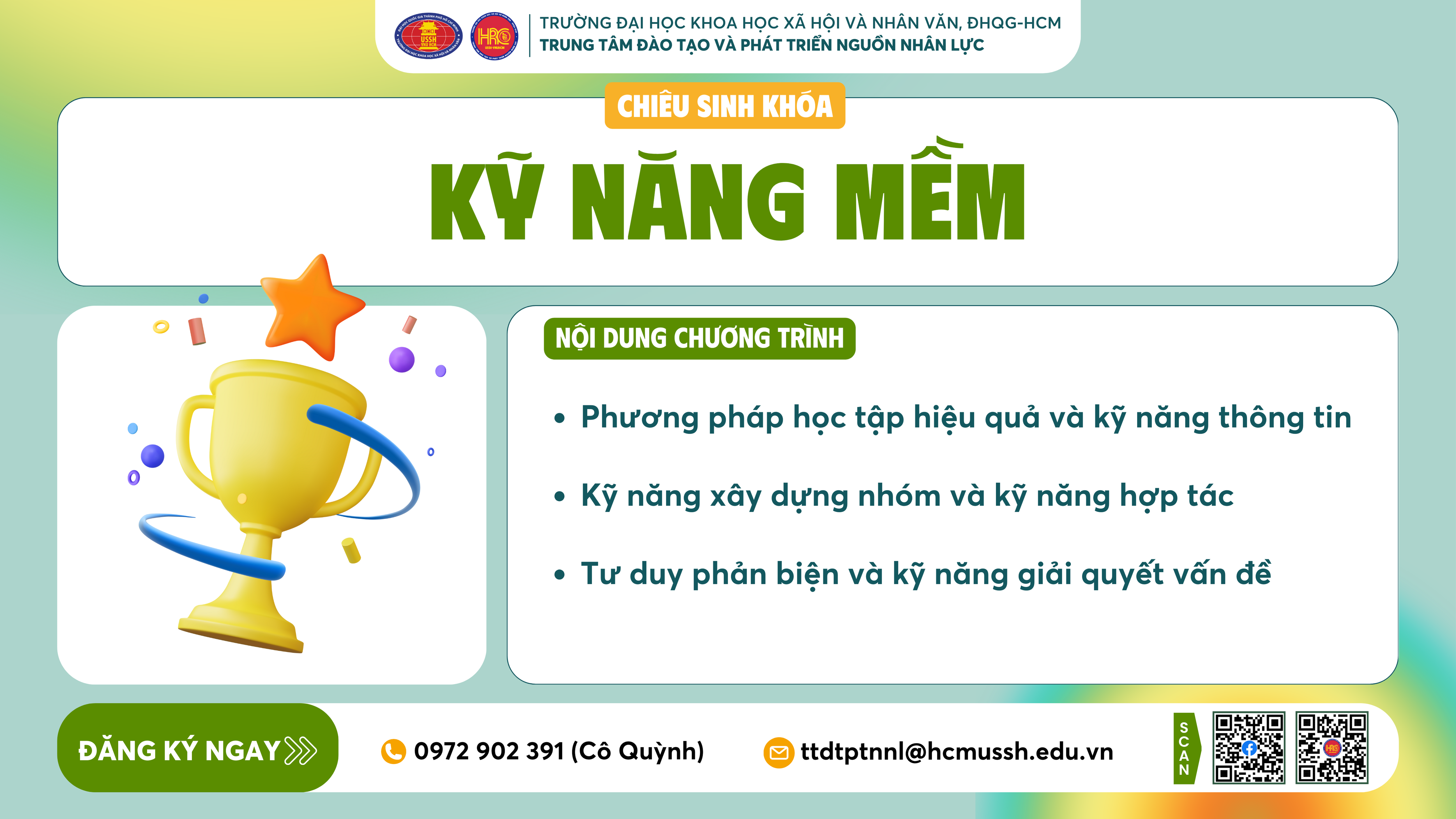 Chiêu sinh khóa đào tạo Kỹ năng mềm (Khóa 12) – Dự kiến khai giảng 17/01/2025