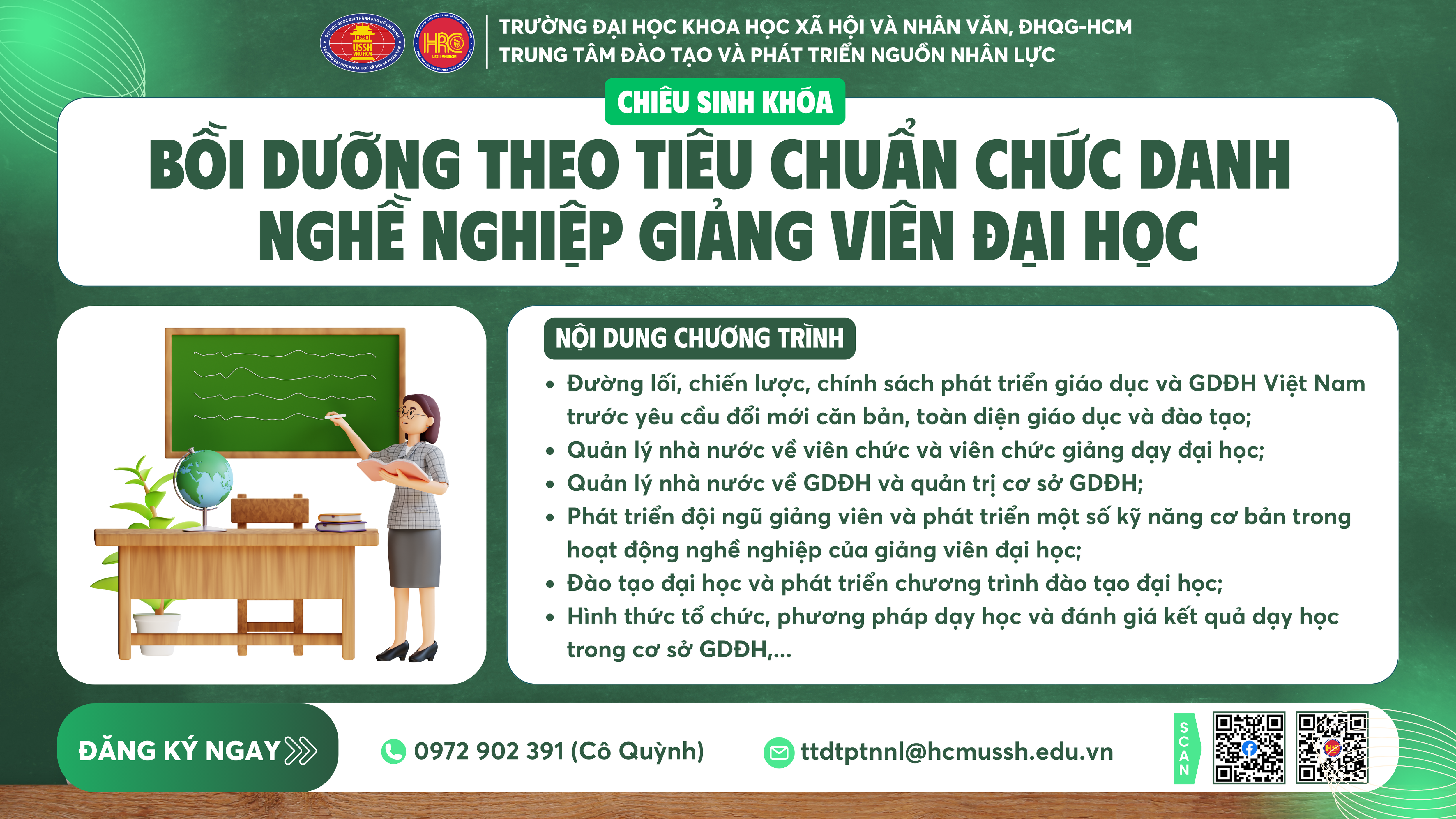 Chiêu sinh khóa đào tạo Bồi dưỡng theo tiêu chuẩn chức danh nghề nghiệp giảng viên đại học (Khóa 10) – Dự kiến khai giảng 15/02/2025