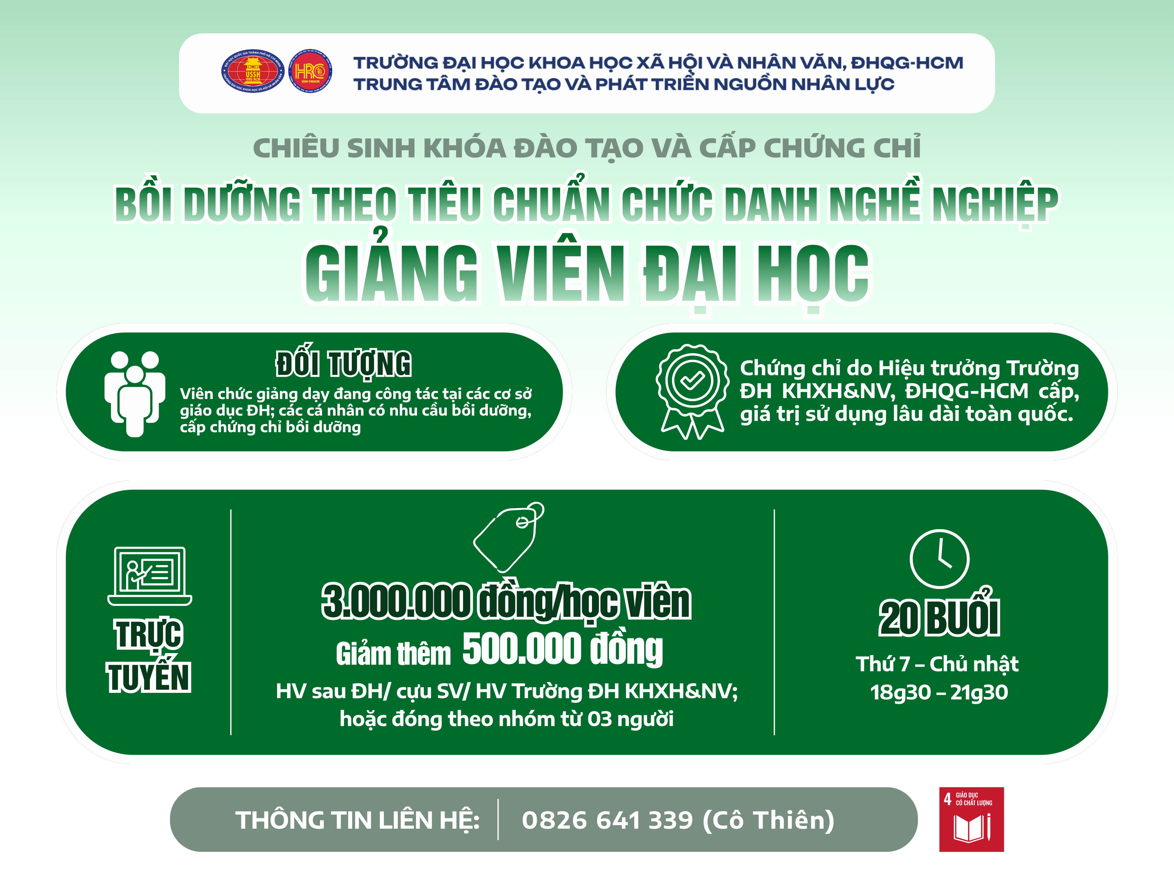 Chiêu sinh khóa đào tạo Bồi dưỡng theo tiêu chuẩn chức danh nghề nghiệp giảng viên đại học (Khóa 19) – Dự kiến khai giảng 15/08/2026