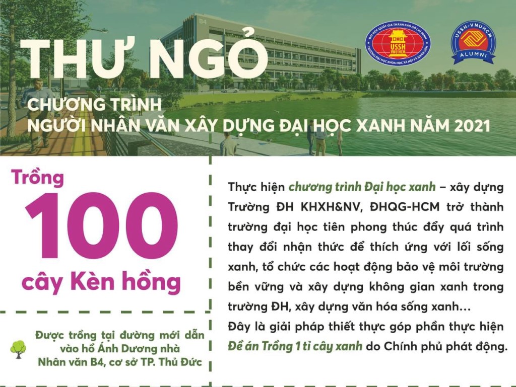 Thư ngỏ chương trình Người Nhân văn xây dựng Đại học Xanh - năm 2021
