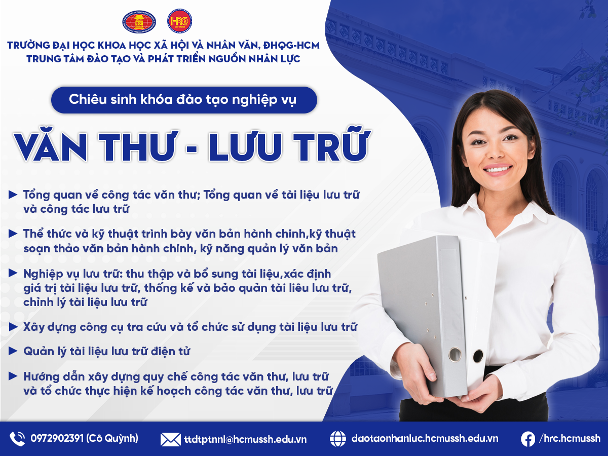 Chiêu sinh khóa đào tạo nghiệp vụ Văn thư - Lưu trữ (Khóa 23) - Khai giảng 26/7/2024