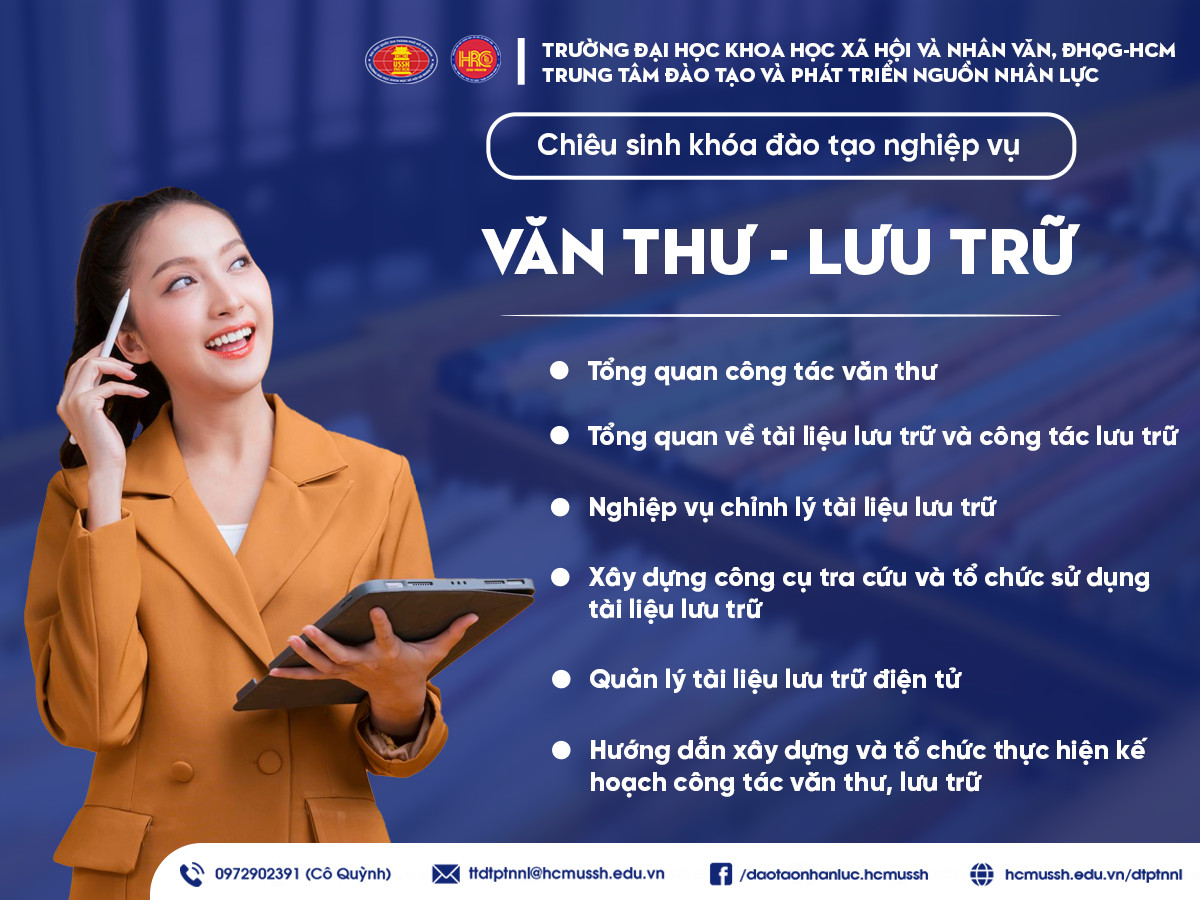 Chiêu sinh khóa đào tạo nghiệp vụ Văn thư – Lưu trữ (Khóa 20) – Khai giảng ngày 10/3/2024
