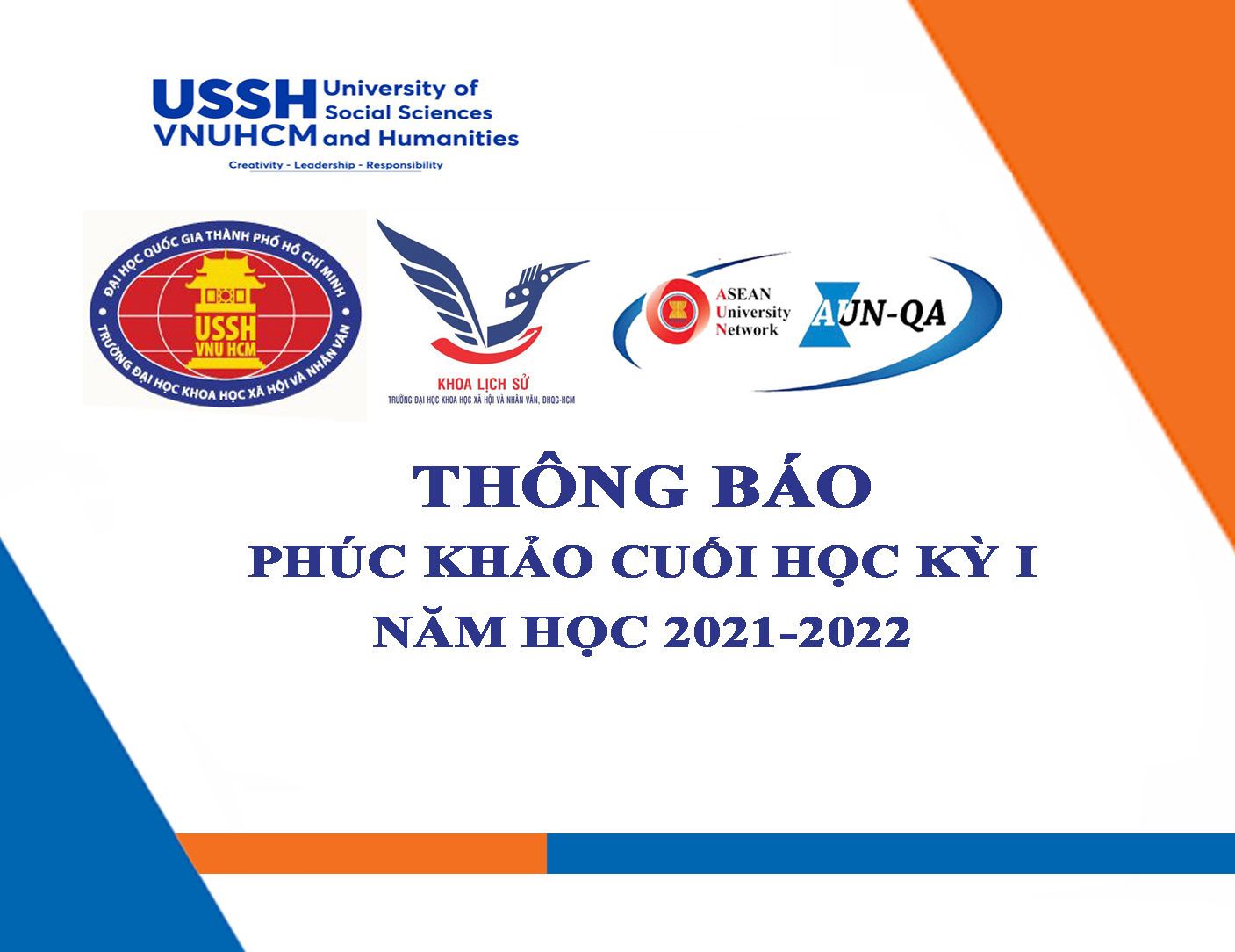 Thông báo Phúc khảo cuối Học kỳ I, năm học 2021-2022