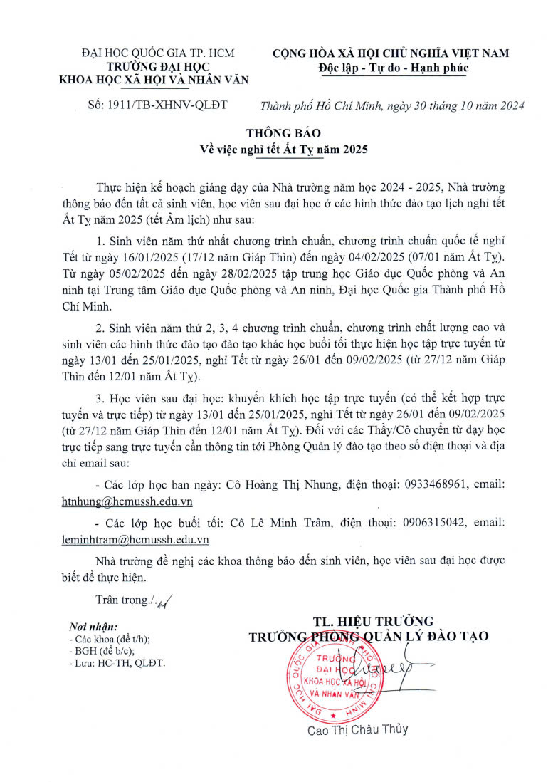 THÔNG BÁO LỊCH NGHỈ TẾT ẤT TỴ NĂM 2025
